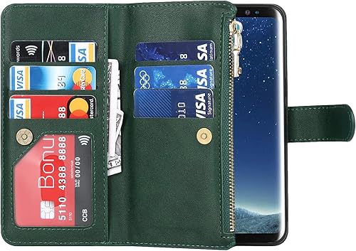 Miniatura 2 de Funda de teléfono con diseño de cartera para Samsung Galaxy S9 9 Tarjetero 1 Cremallera Monedero Billetera 2 Ranura para Efectivo Kickstand Lanyard