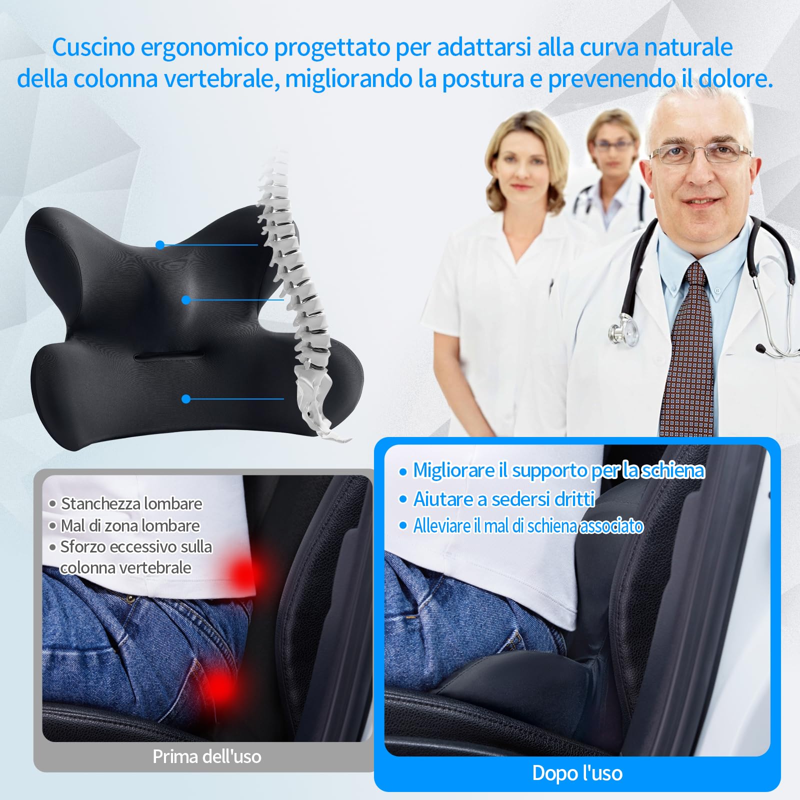Cuscino Ergonomico In Memory Foam Per Auto, Rialzo Di 5 Cm, Allevia Sciatica E Mal Di Schiena, Rivestimento In PU, Design A W