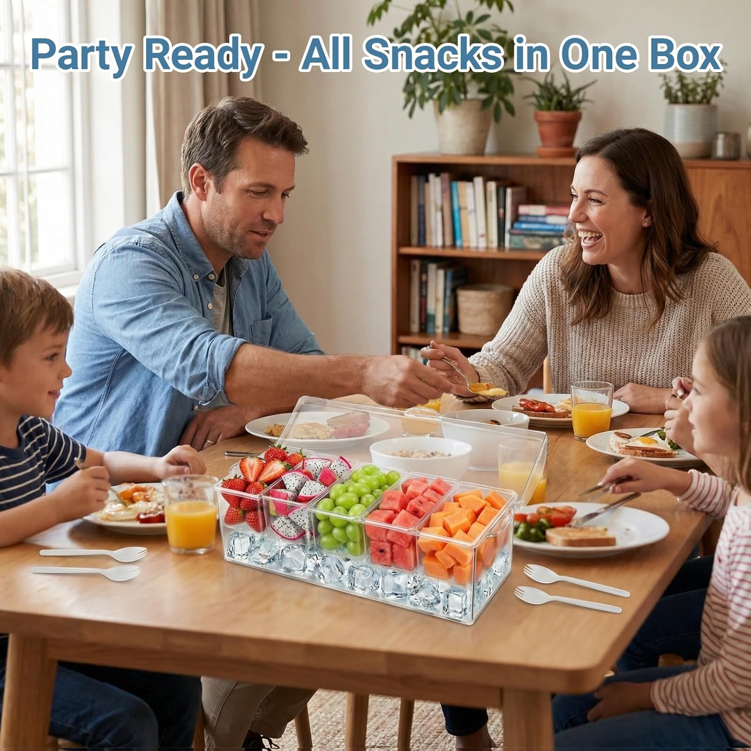 Ice Chilled Condiment Caddy with Lid - 5 Removable Compartments, Serving Containers for Fruit, Caddy, Snack, Sauce, Clear Garnish Tray for Parties and Restaurants (1 Pack) - Image 6