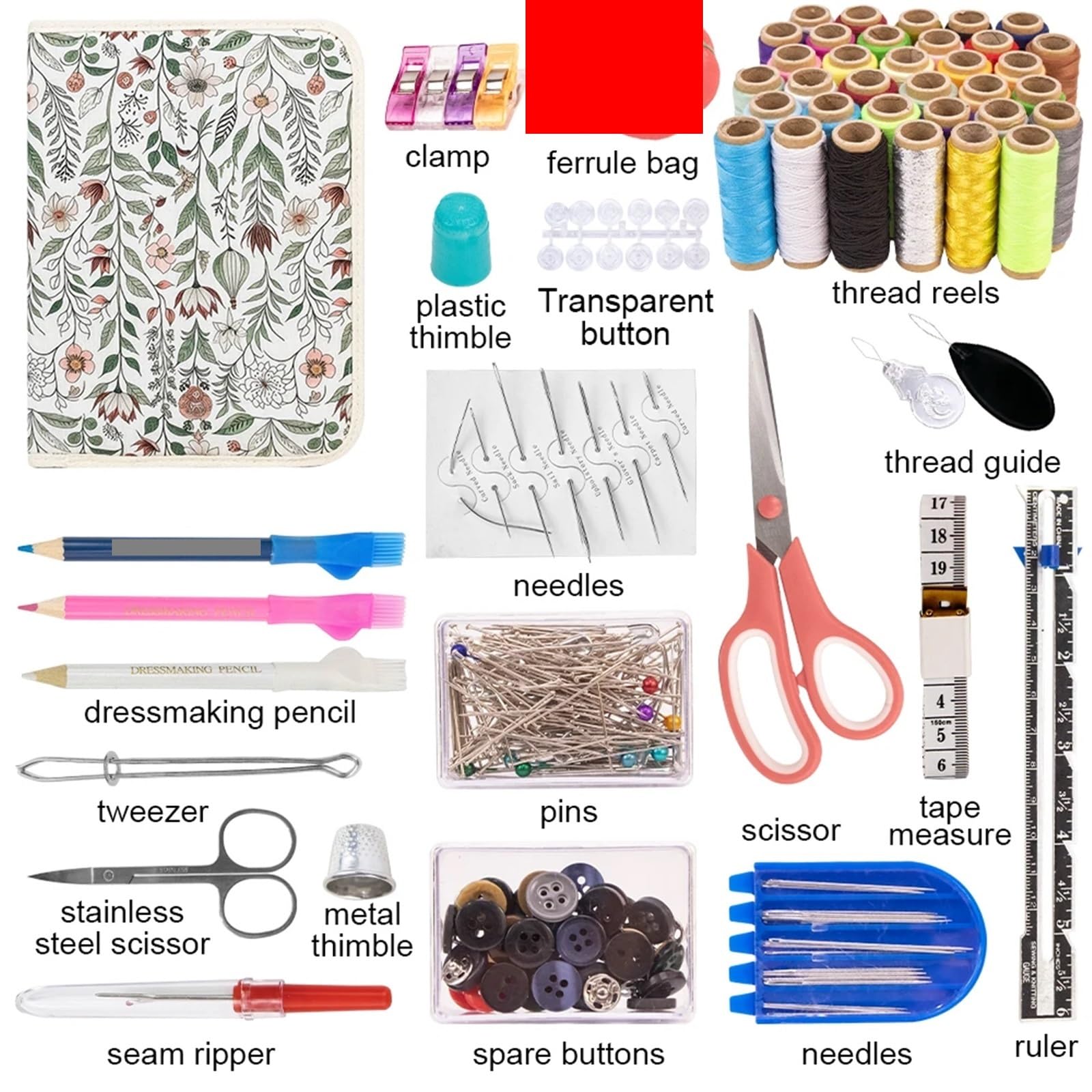 Kit da cucito da viaggio, 1 set di attrezzi da cucito multifunzione e accessori, kit completo da cucito per trapuntatura, cucito, ricamo, scatola da cucito per principianti e professionisti