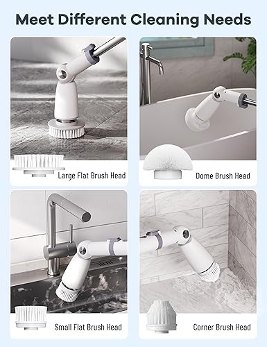 Miniatura 7 de Limpiador eléctrico giratorio, limpiador de ducha de piso con mango largo, doble velocidad, cepillo de limpieza inalámbrico con 3 ángulos