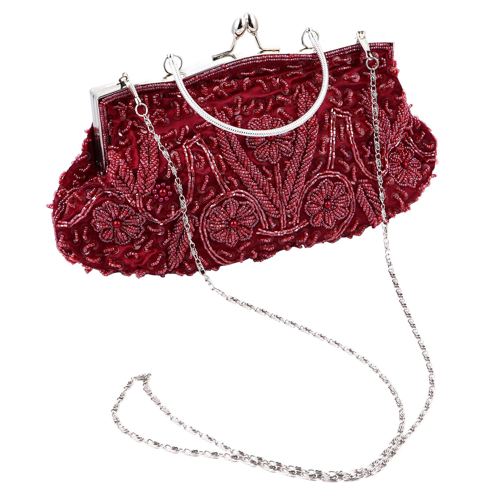 Bolso de Mano Rojo de Noche para Mujer Bordado Hecho a Mano