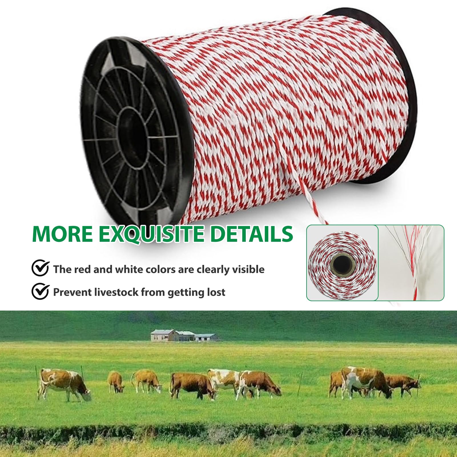 1000 M Fil de Clôture Électrique,Clôture Electrique pour animaux | 6 Brins de Fil Acier Inox,pour Clôture Electronique du Bétail,Résistant à Rouille, pour Chevaux, Vaches, Moutons et Chiens