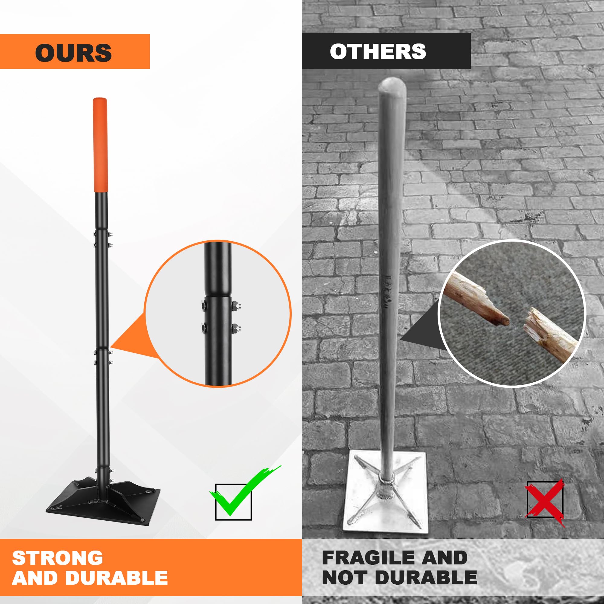 Stalowy tamper ogrodowy z uchwytem 117 cm, narzędzie do ubijania ziemi 24,9 cm x 18 cm, trwałe narzędzie do ubijania gruntu, wytrzymałe, idealne narzędzie do poziomowania gleby, żwiru, asfaltu,