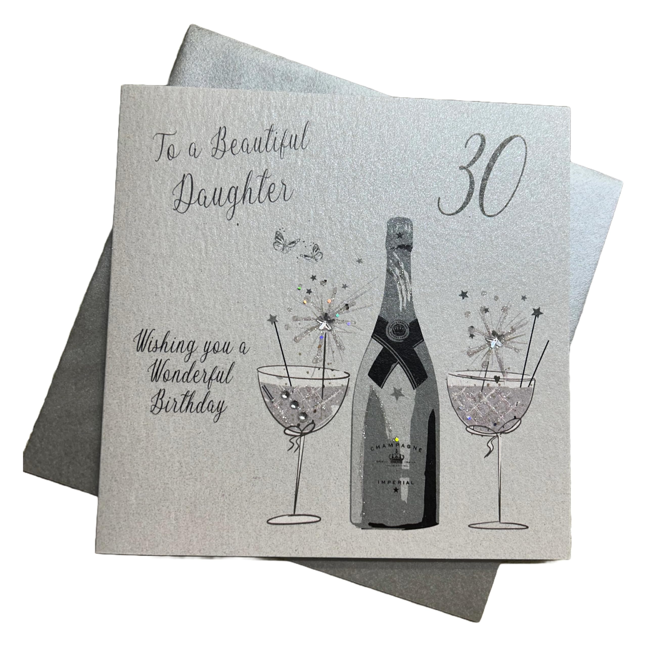 white cotton cards To a Beautiful Daughter 30 Wishing You a Wonderful, Handmade 30th Birthday Card (Code BD10-30)
