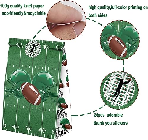 Miniatura 5 de Paquete de 24 bolsas de dulces para fiesta de fútbol con calcomanías, bolsas de regalo de fútbol, suministros de fiesta de cumpleaños con temática