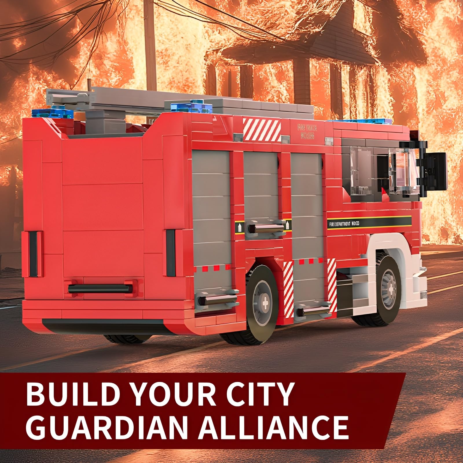 DrmBeyd City Ladder Fire Truck Building Blocks Set, Firetruck Bricks Collectible Fire Engine Building Kit Model - Image 4