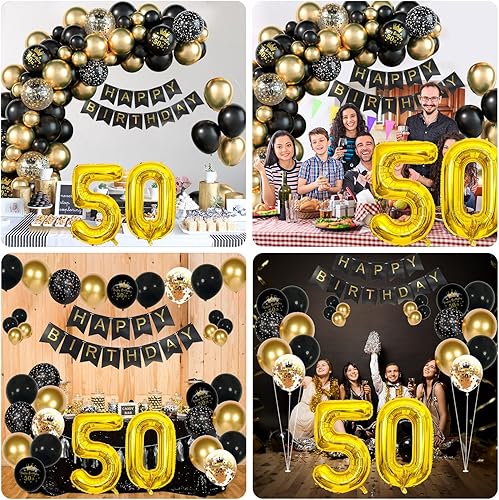 Vista 84 de Decoraciones de cumpleaños número 18 para niños, globos negros y dorados, kit de arco de guirnalda con el número 18, globo de confeti de papel