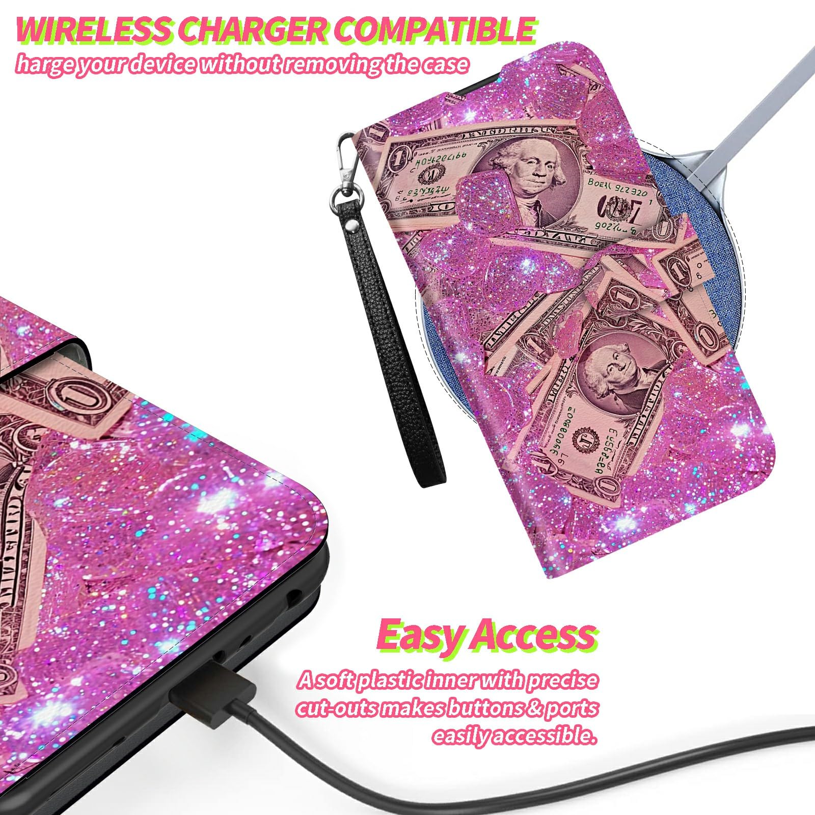 Amazon.com: BWEGRHE Pink Glitter Dollars Phone Case for Samsung