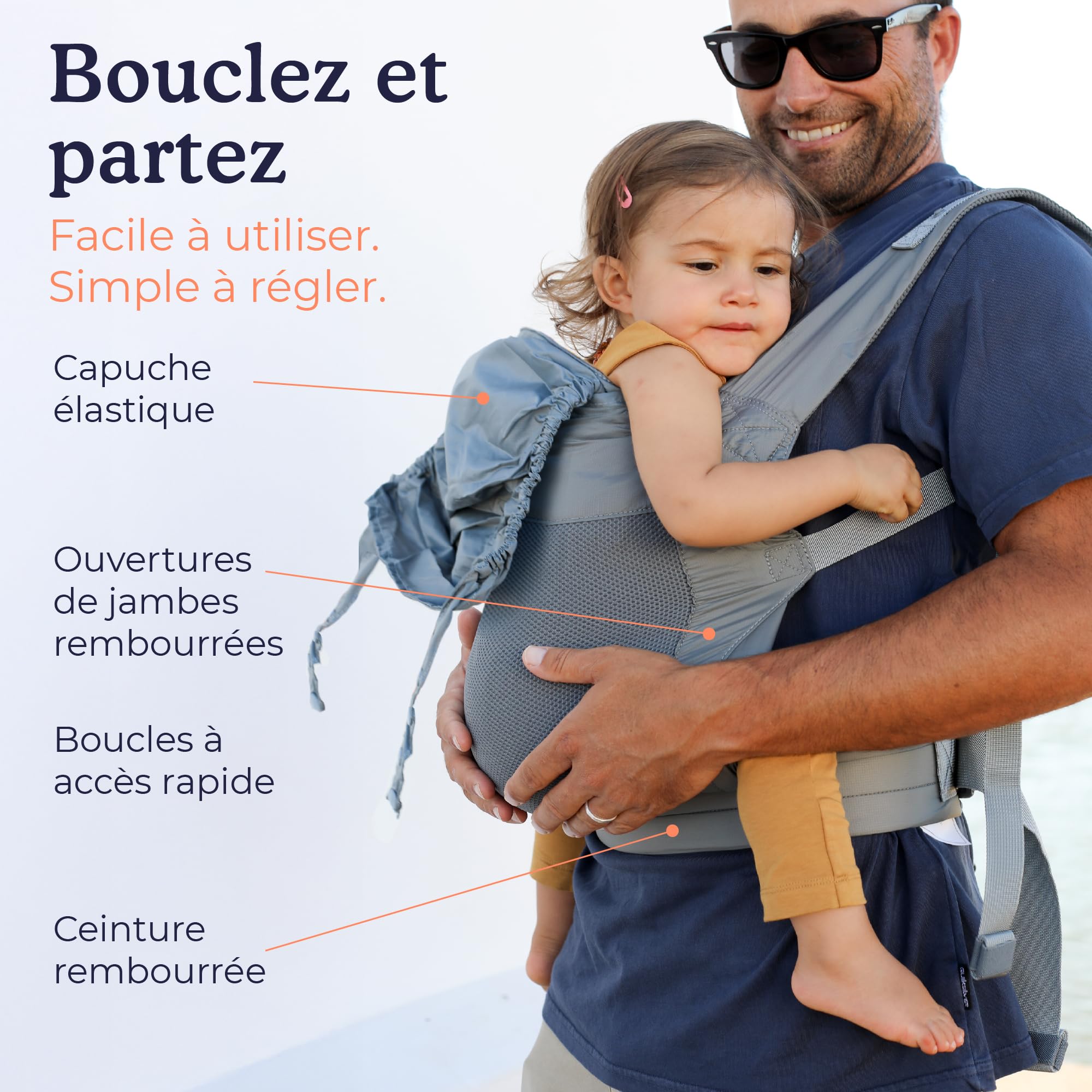 Beco Fly Mochila Portabebé Ligera Niño, Plegable, 7-20 kg, Gris | Malla Transpirable para verano, Porteo a la Espalda en Posición M Ergonómica, se pliega en su bolsa para viajes y rutas.