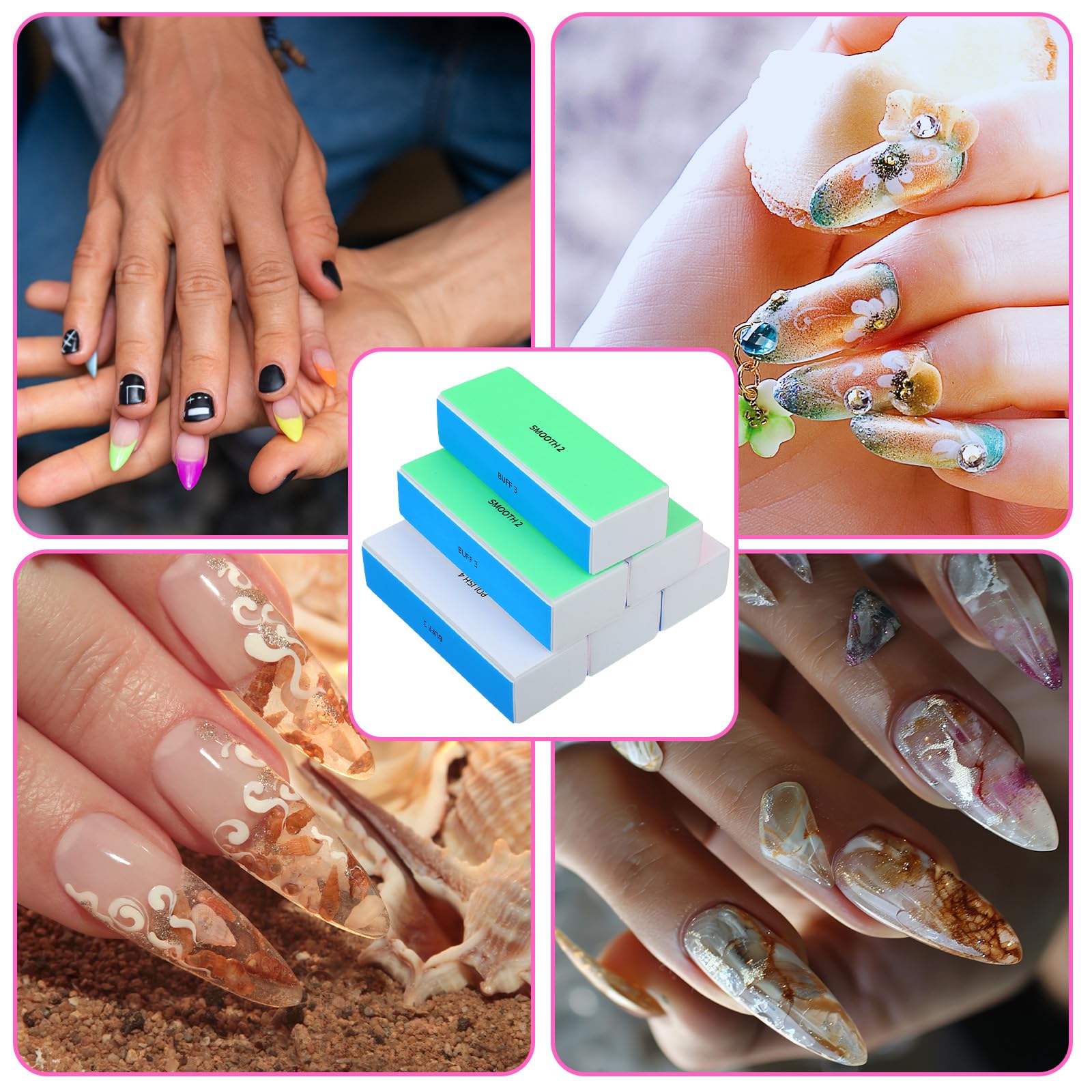 Lot de 6 polissoirs à ongles multicolores, 4 surfaces polies, bloc de lime à ongles pour limer, polir et lisser les ongles, y compris le lit de l'ongle et les bords des ongles
