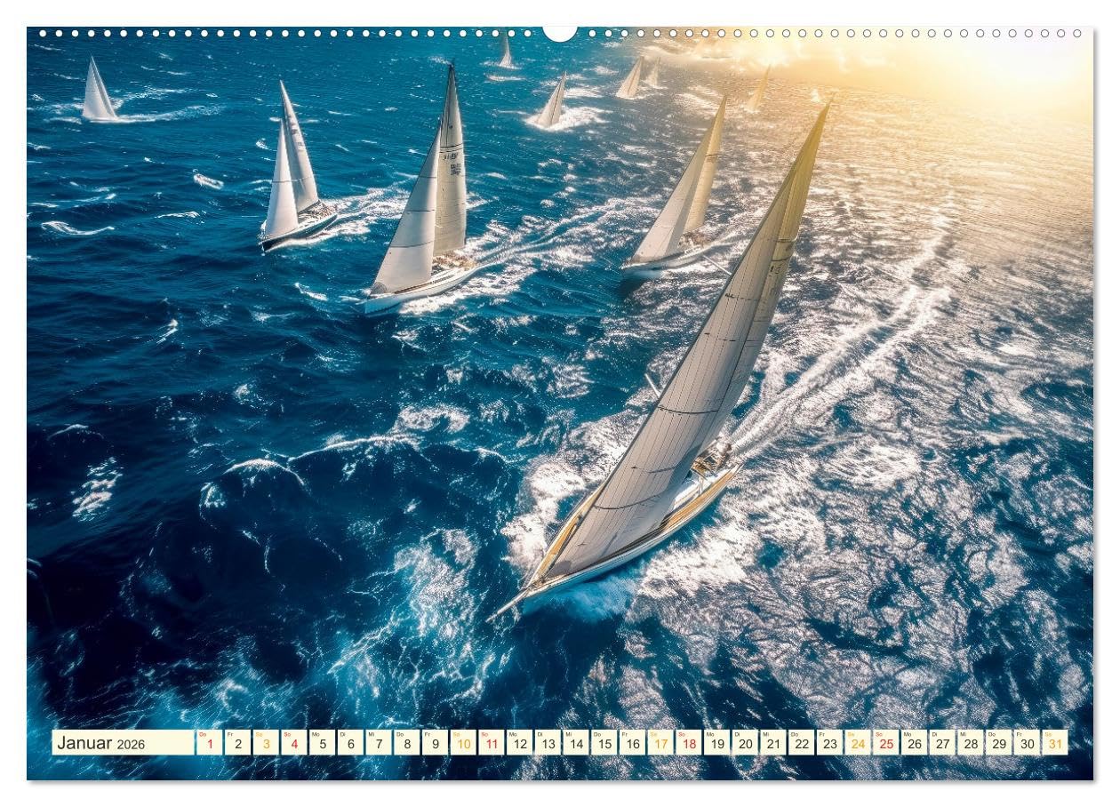 Segeln - schöne Momente (hochwertiger Premium Wandkalender 2026 DIN A2 quer), Kunstdruck in Hochglanz: Sonne, Wind und Wellen bis zum Horizont. (CALVENDO Sport)