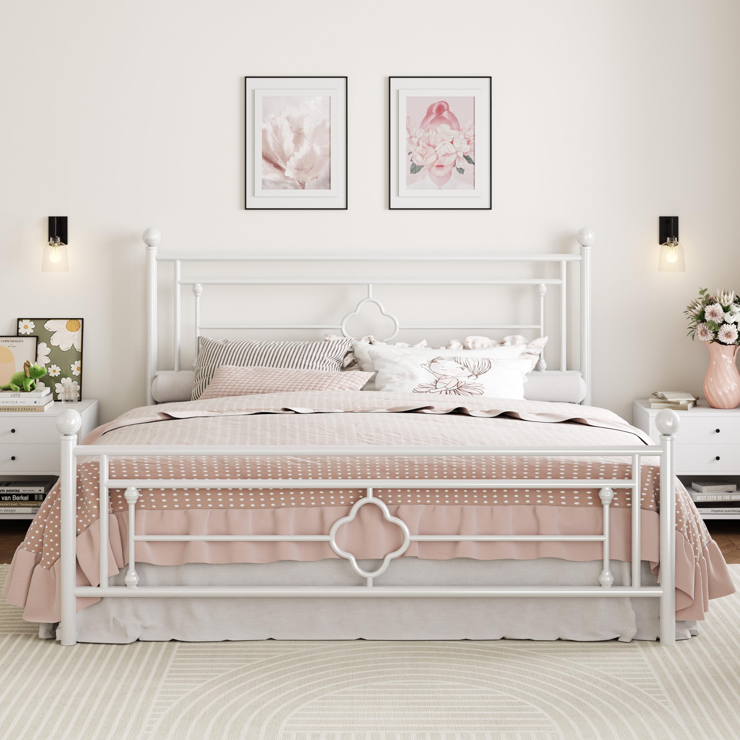 SHA CERLIN 14 Inches King Size Metal Platform Bed Frame/Vintage Iron-Art Headboard and Footboard/Mattress Foundation for Storage/No Box Spring Needed/