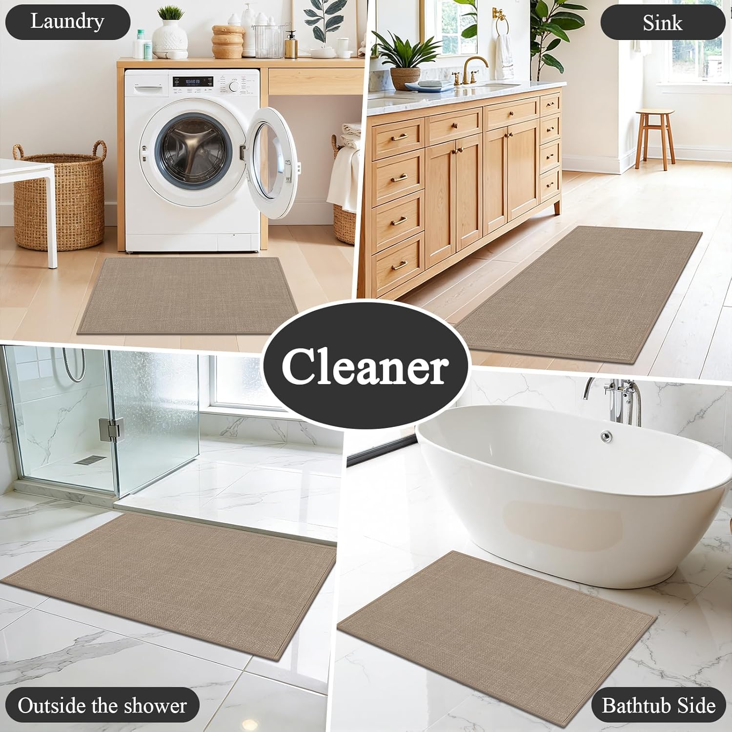 SHACOS Bath Mat Set of 2, Ultra Thin Washable Bathroom Rugs, No Slip Rubber Bath Rugs for Bathroom, Quick Dry Absorbent Bathroom Mat for Shower Outside Floor Toilet Sink (17"x24"+17"x47")