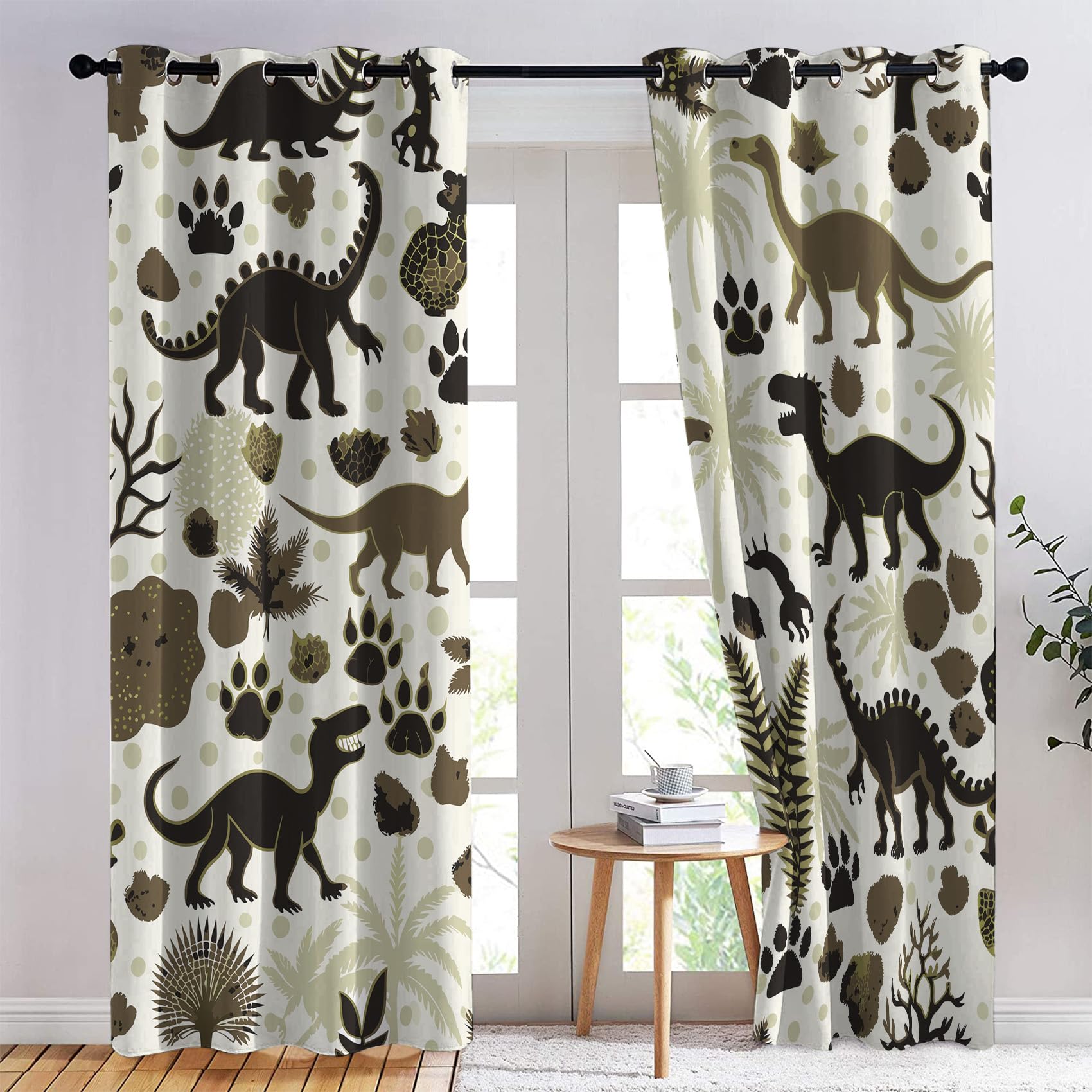 Vorhänge Dinosaurier Kinder, Verdunkelungsvorhang 2er Set - Vorhang Blickdicht Dinosaurier Muster, Thermovorhang für Deko Wohnzimmer Schlafzimmer, Gardinen mit Ösen 175x140 cm (HxB)
