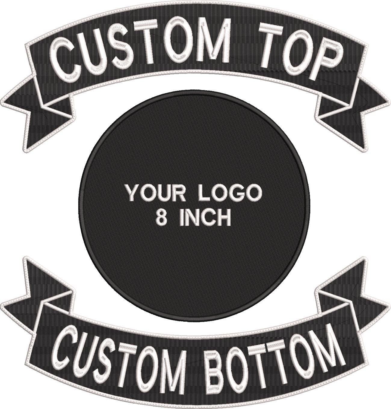 Custom Embroidered Full Vest Biker Patch Set - 13.5" Top & Bottom Rockers,8" Logo