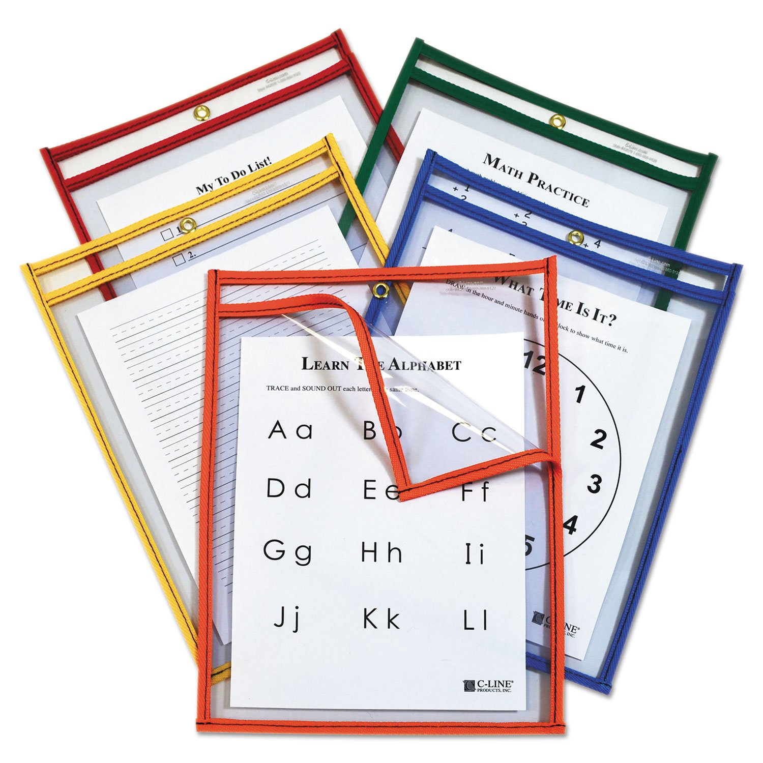 C-Line 42620 Reusable Dry Erase Pockets Easy Load 9 x 12 Assorted Primary Colors 25/Pack