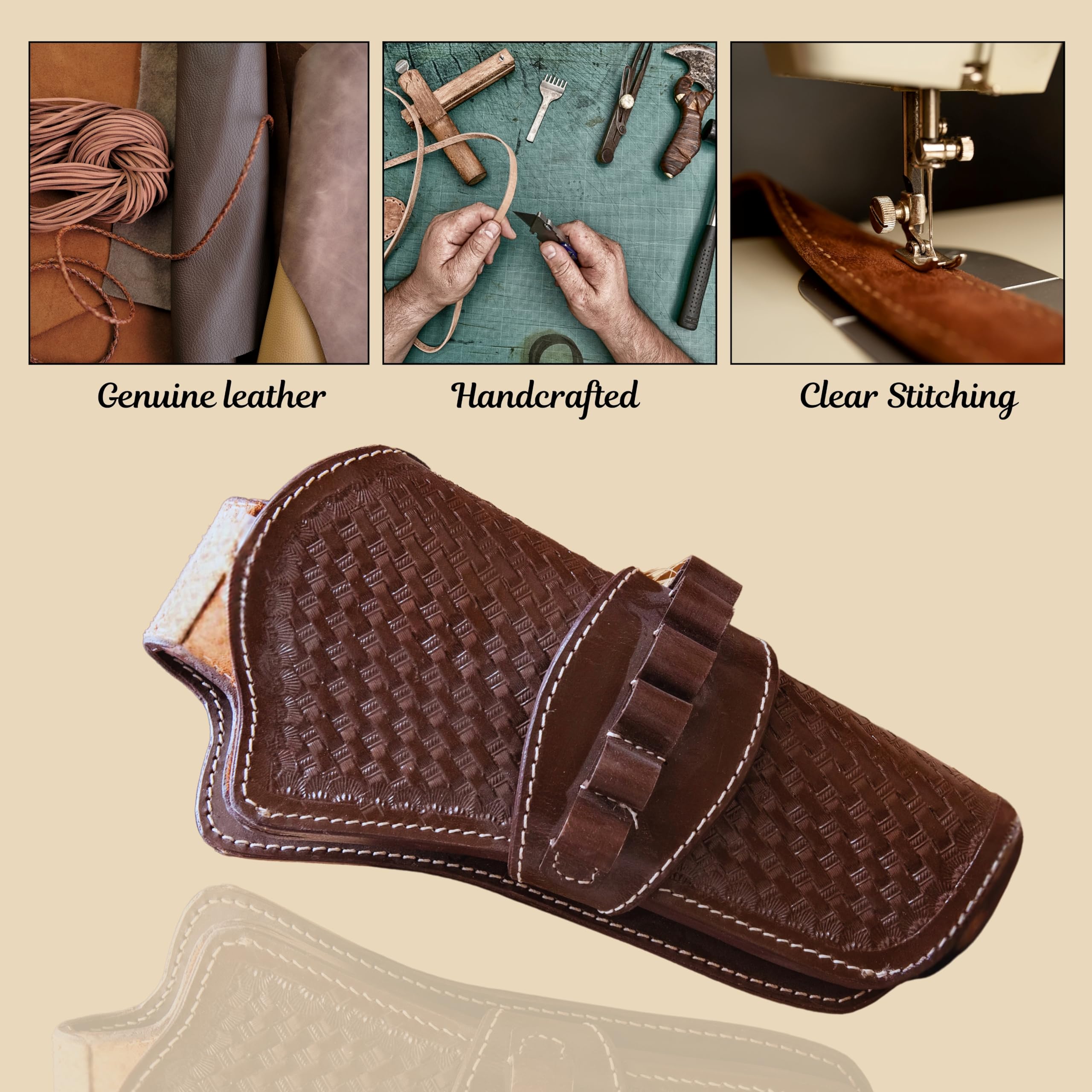 Holster Western Hulara Heritage – Cuir, Artisanat, Boucles à Munitions – Pour Revolver .22LR, 4 à 8 Pouces