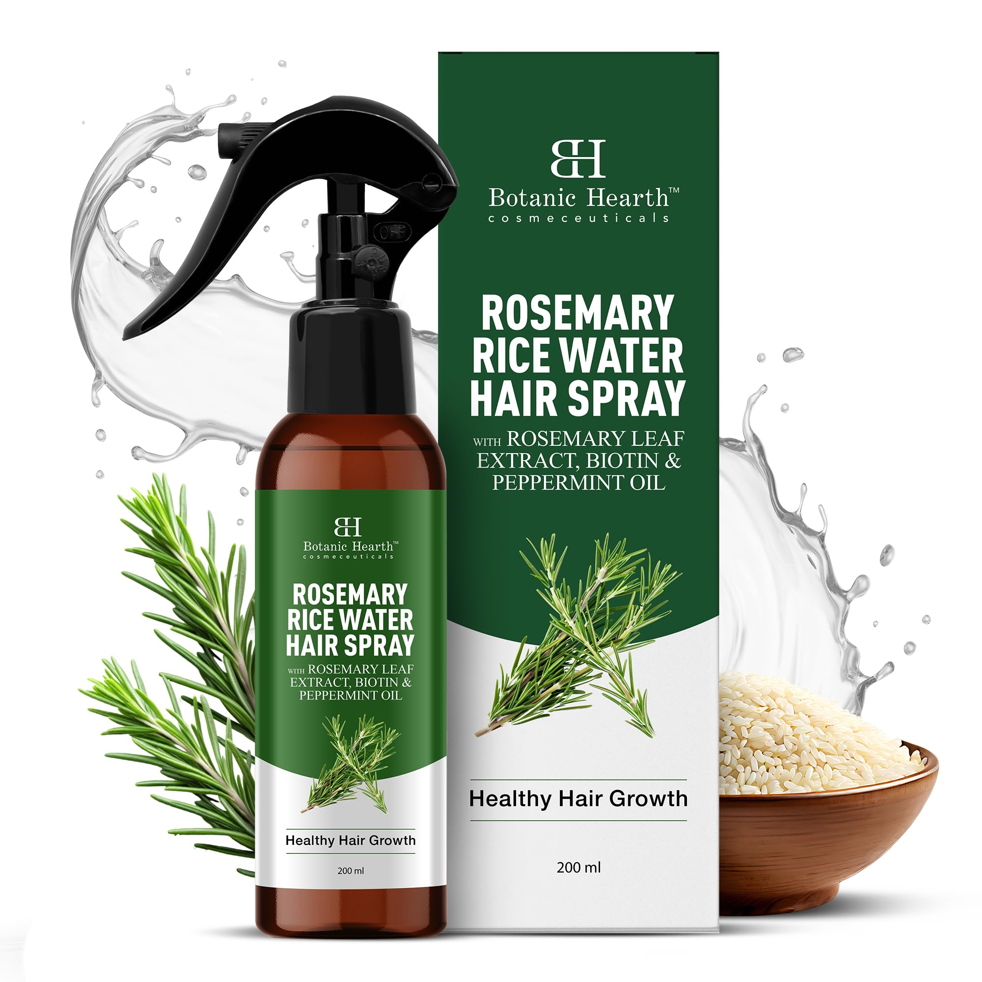 Botanic Hearth Rosemary Rice Water Hair Spray 6.8 fl oz | Hair & Skin Serum | Strengthen, Moisturize & Thicken Naturally | for Dry, Oily, Flaky, Thinning, Damaged Hair Types