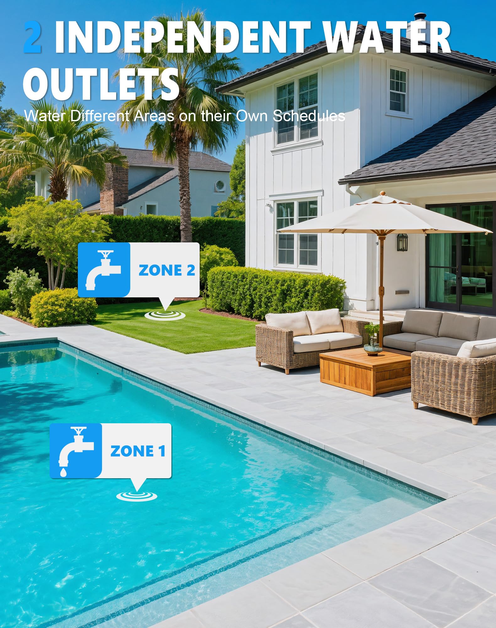 WiFi Sprinkler Timer, Smart Bluetooth Hose Timers, Water Timer for Garden Hose with APP, Digital Automatic Irrigation System Compatible with Alexa Google, for Outdoor Garden Lawn, 2 Outlet — view 3
