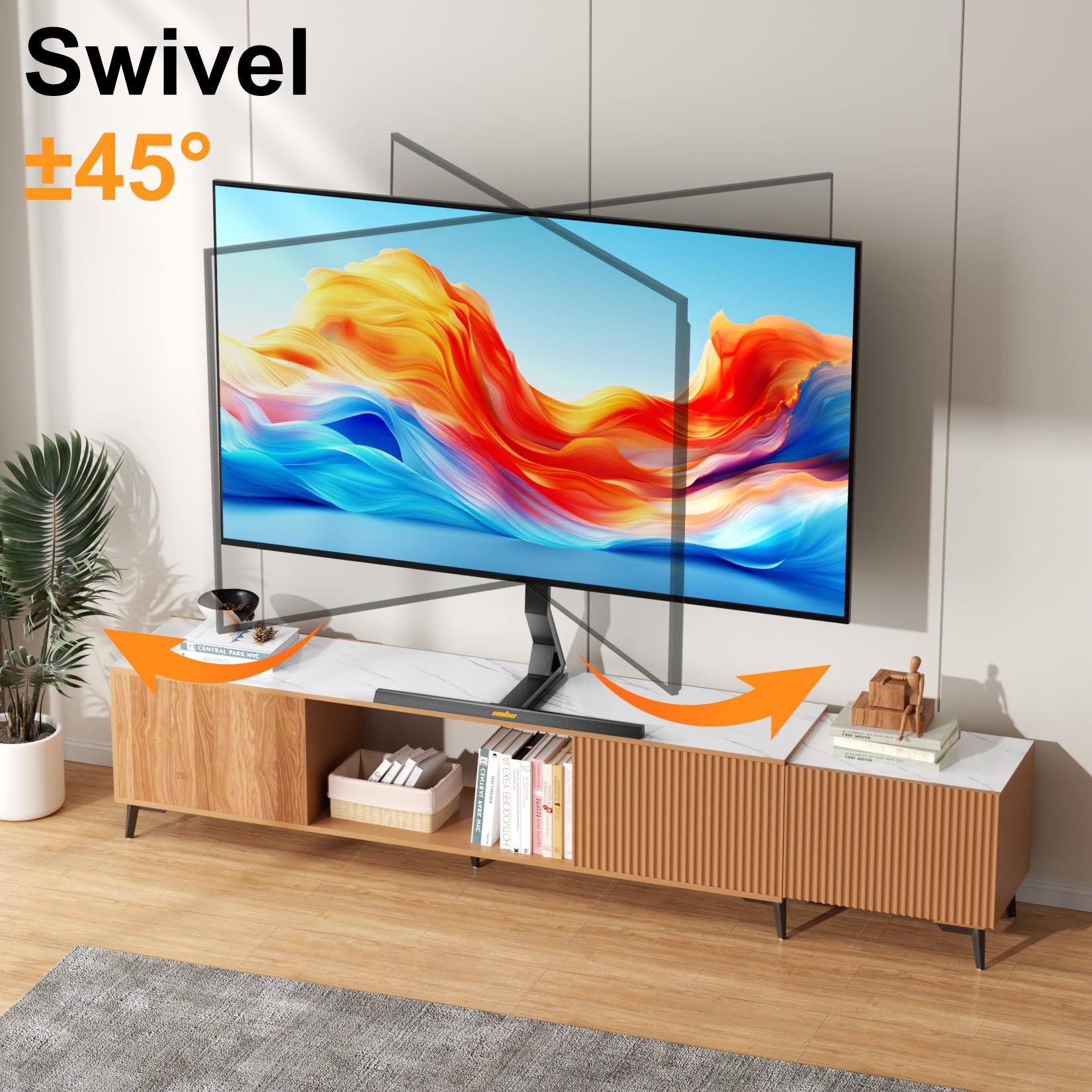 unho Supporto TV da Tavolo per 40-75 Pollici Porta TV Regolabile Stabile | Acciaio Ispessito, Peso Max 50kg, Max VESA 600x400mm, Ruotabile a sinistra e a destra 45°