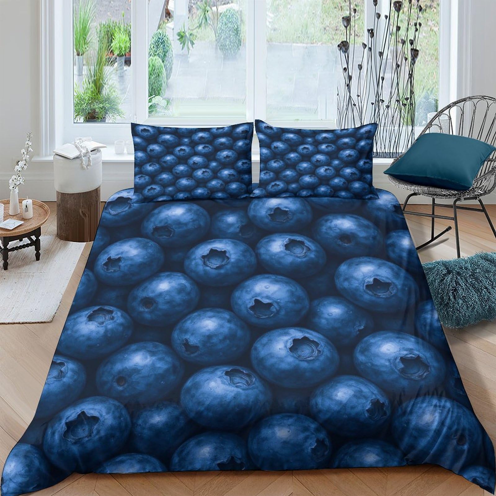 Ctjqhvkz Style-6 3D Printed Blueberry Fitted Sheet Microfiber Soft Breathable Fruit Pattern Bed Cover For Bedroom Dorm Mattress Cover Single（135X200cm）