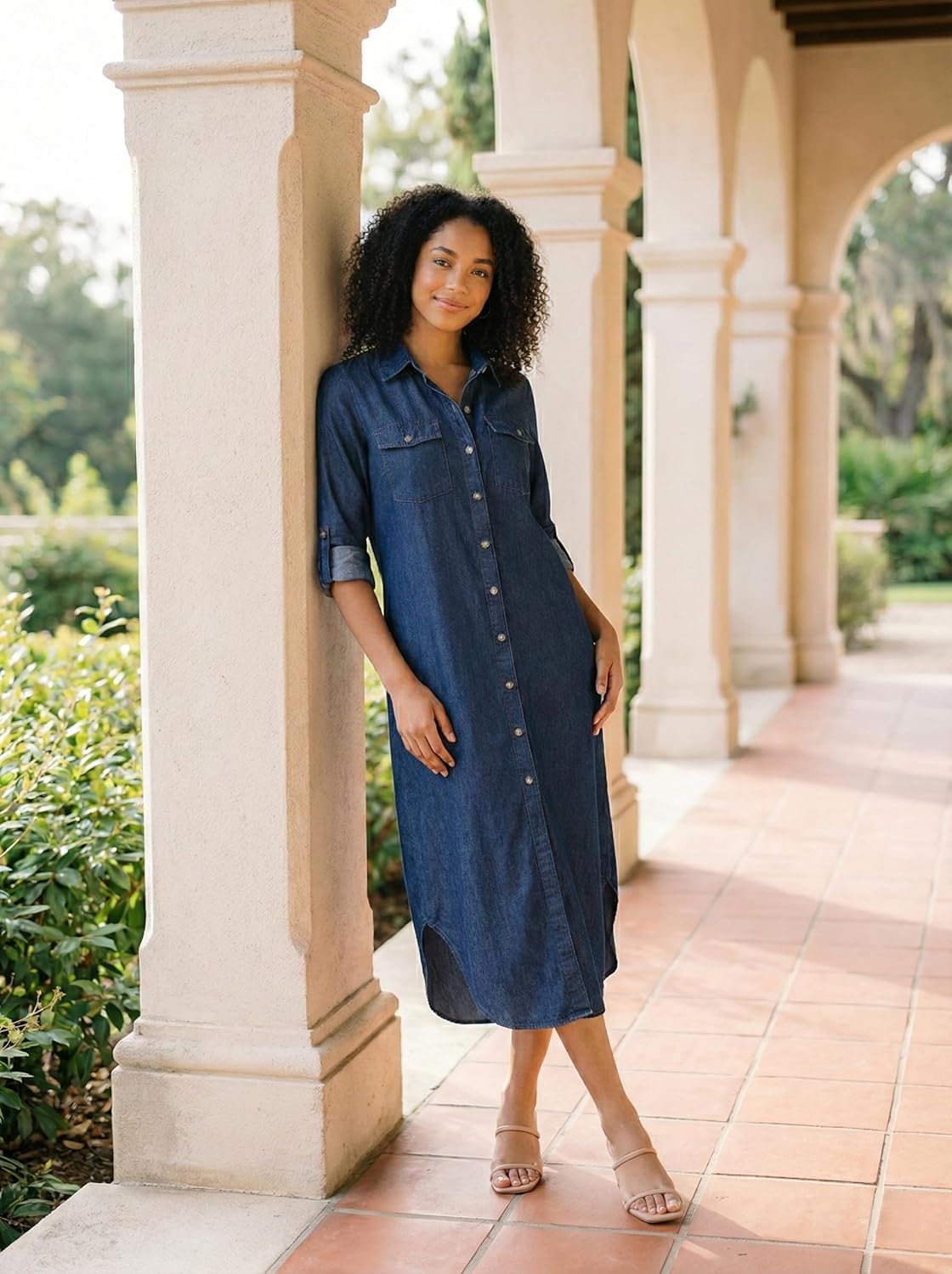 Kuraki Women's Casual Print Button Front Maxi Shirt Dress - Image 3