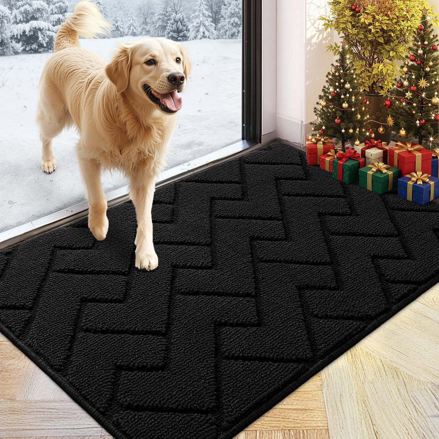 Indoor Doormat,Front Back Door Mat Rubber Backing Non Slip Door Mats 24"x35" Absorbent Resist Dirt Entrance Doormat Inside Floor Mats for Entryway Washable Low-Profile(Black)