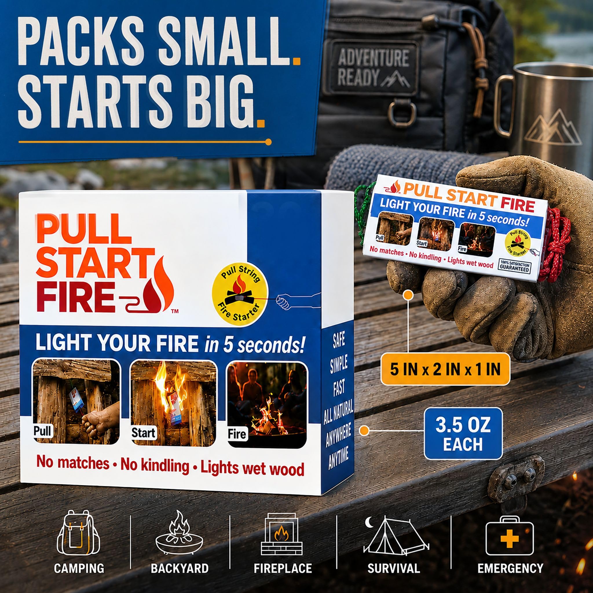 Pull Start Fire 30 Stück Anzünder für drinnen und draußen oder Camping, wetterfest
