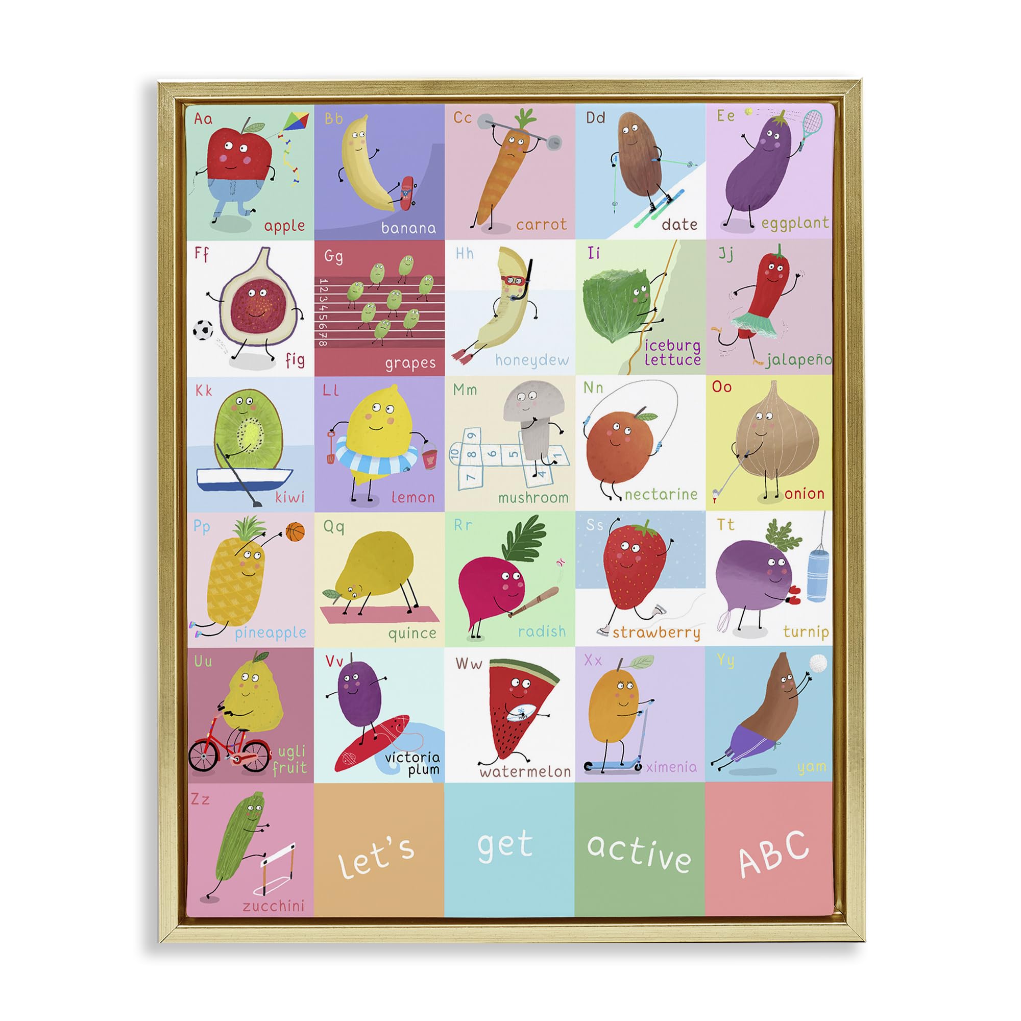 Stupell Industries Metallic Gold (Matte) 'Let's Get Active Abc's'| Floating Frame Canvas Art