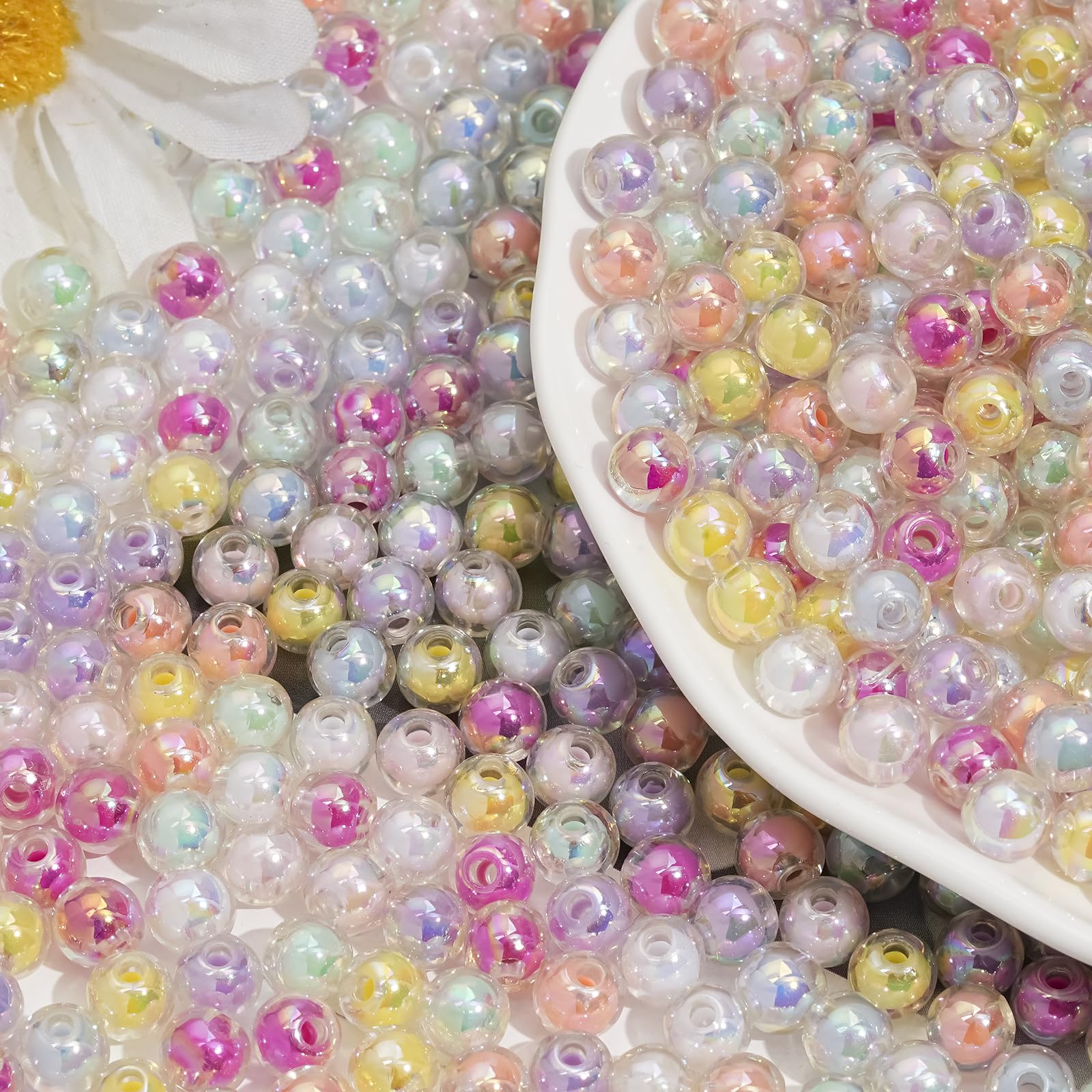 500 Perline Acriliche 10mm Per Bracciali E Collane Fai Da Te | Colorate Con Rivestimento AB E Foro 2mm | Set Per Adulti E Bambini - 6