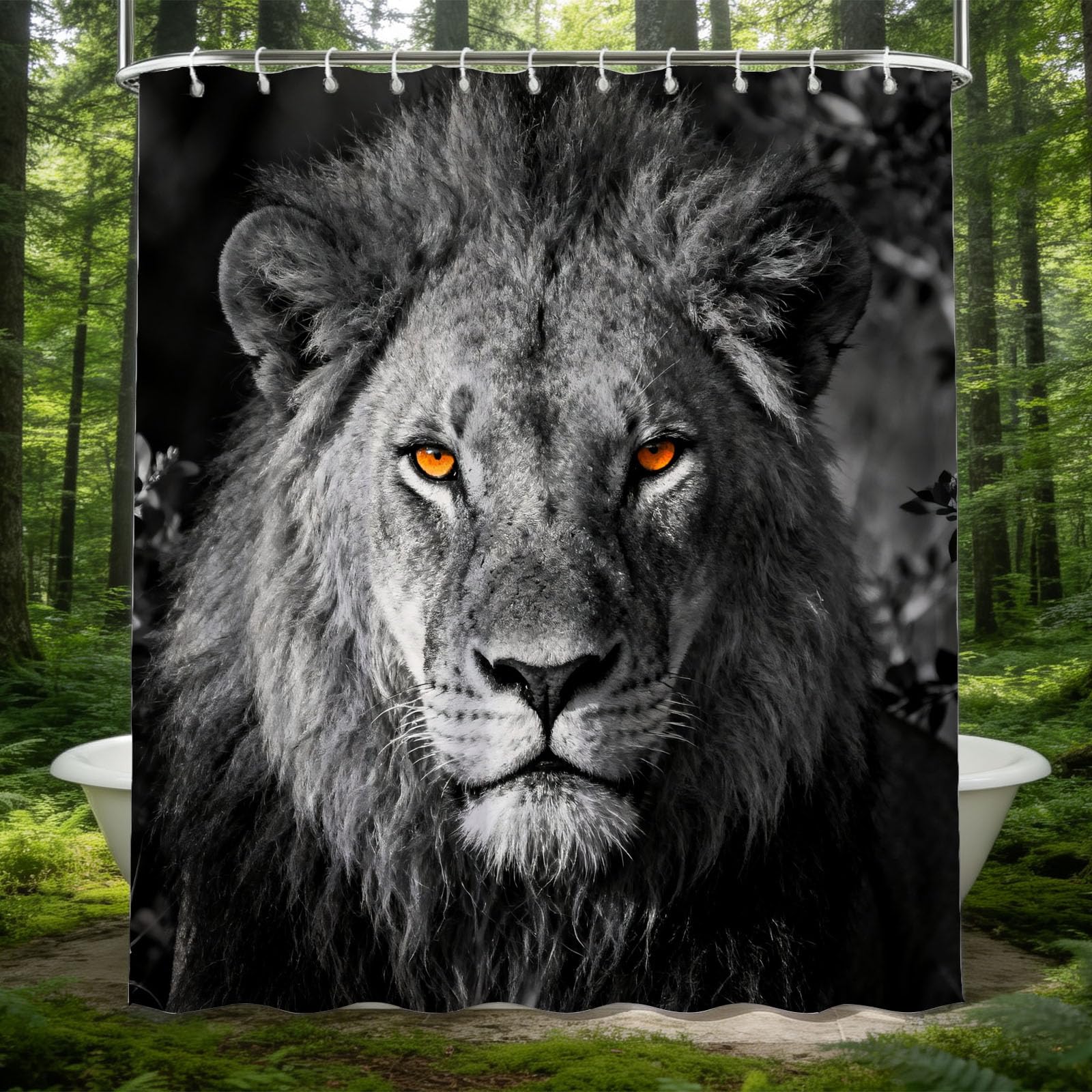 Hongduo 3D African Lion Shower Curtain for Stalls Bathtubs Simple Bathroom Decor Shower Curtain Set Polyester Fabric Waterproof 200x200cm/79X79 Inch with Hooks