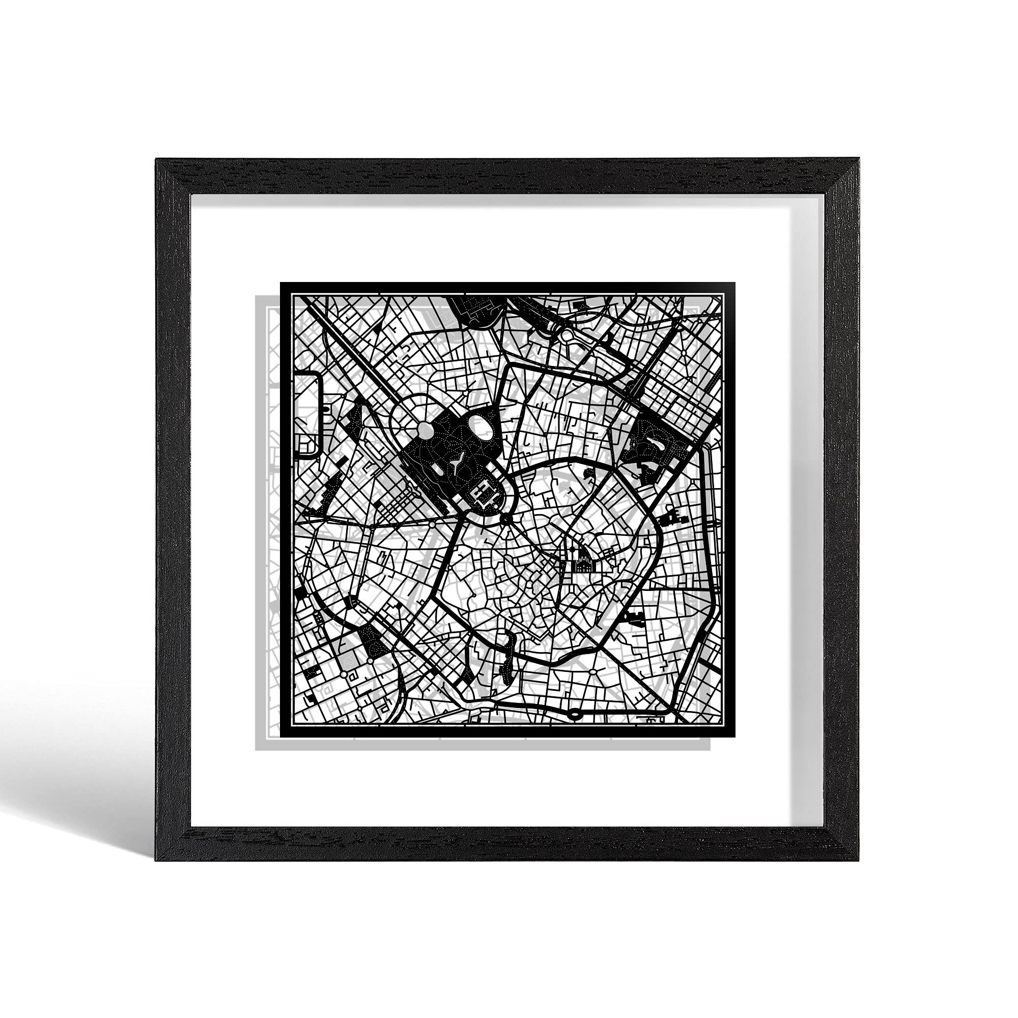 O3 DESIGN STUDIO Milan Paper Cut Map framed, Black map, Black frame, 23x23 cm, Gift Boxed, 2 background color, self-changing, Paper Art — image 1