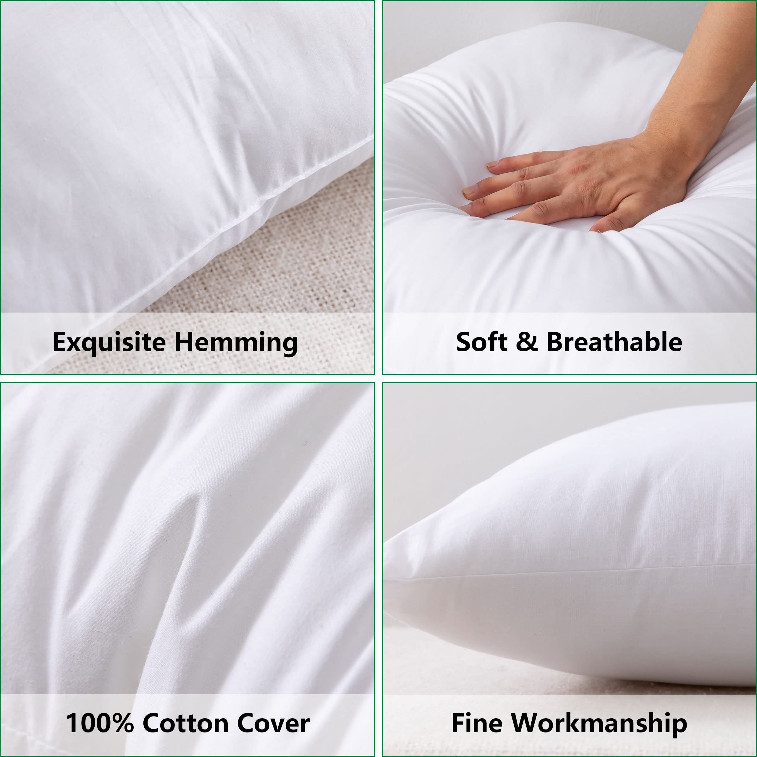 KAKABELL 18x18 Pillows Insert,Throw Pillows Insert (Pack of 2, White), 100% Cotton Cover, Down Alternative Bed and Couch Pillows, Luxury Soft and Cozy Indoor and Outdoor Decorative Pillows