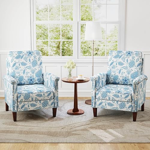 Miniatura 3 de GOFLAME Silla decorativa floral, cómoda silla tapizada con patas de madera de goma y cojín acolchado grueso, sillón individual de respaldo alto,