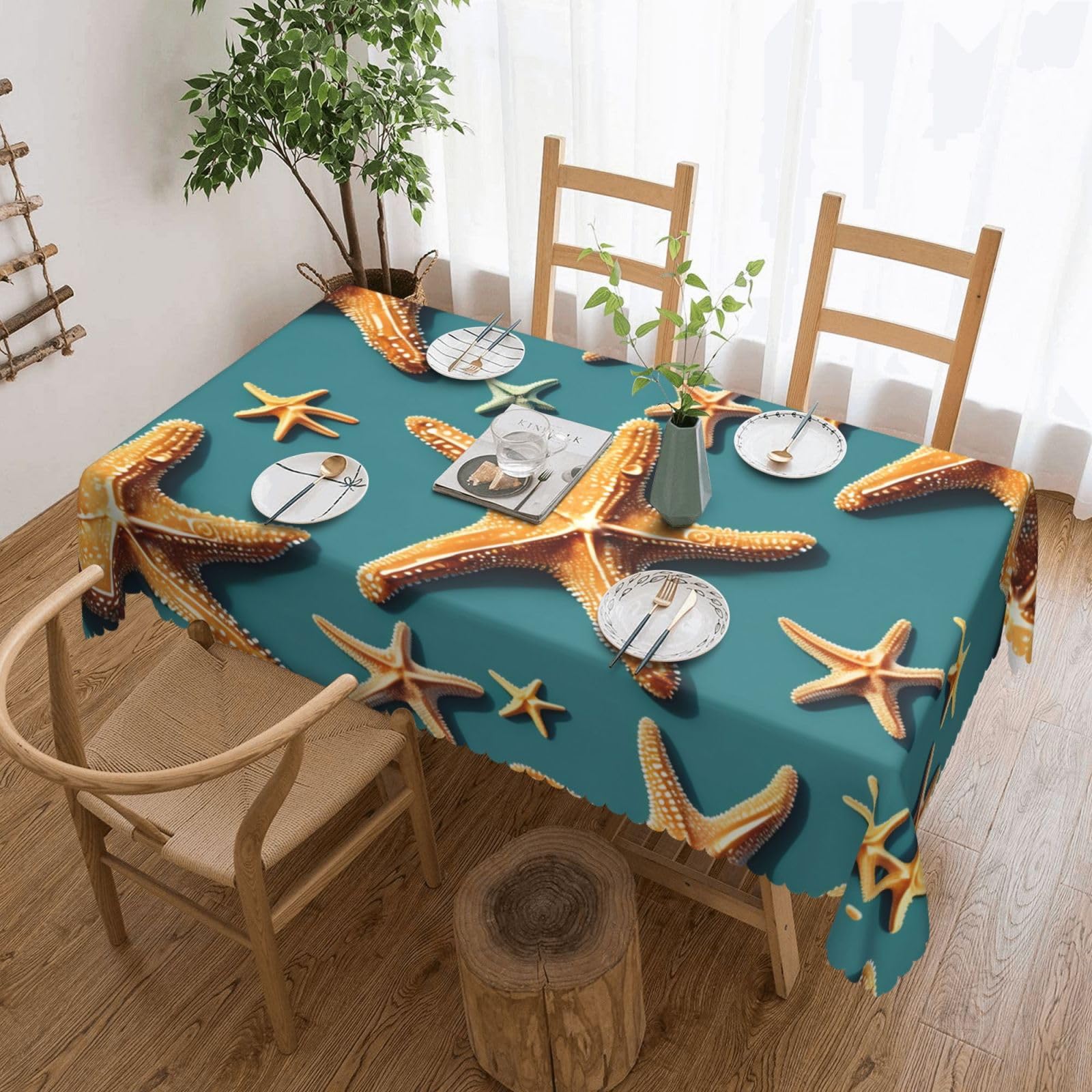 HLBSDM Beach Starfish Print Rectangle Washable Tablecloth Decorative Table Cover for Dining Table Buffet Parties