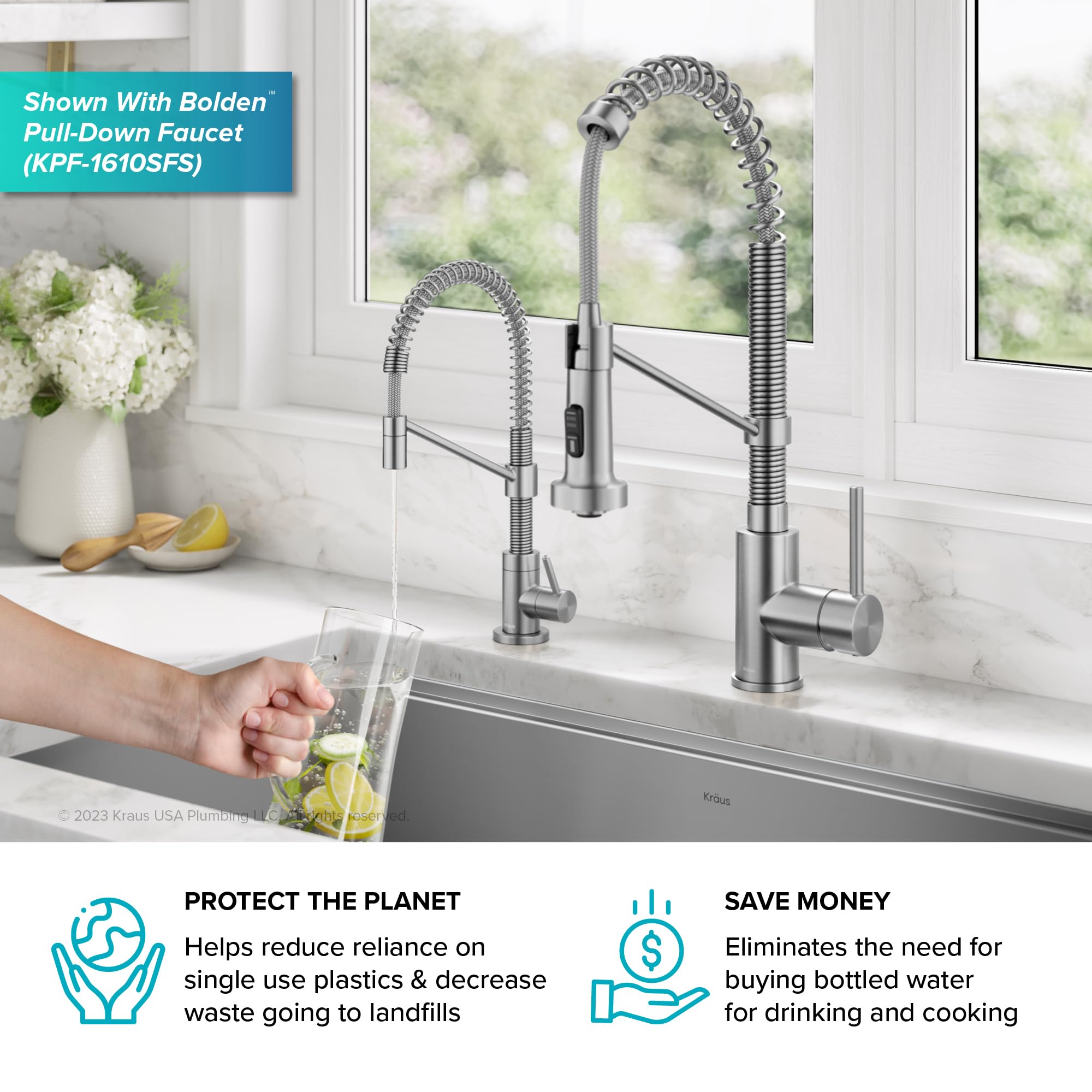 KRAUS Bolden FF-104SFS - Grifo de filtro de agua potable monomando para ósmosis inversa o sistema de filtración de agua en acero inoxidable sin manchas