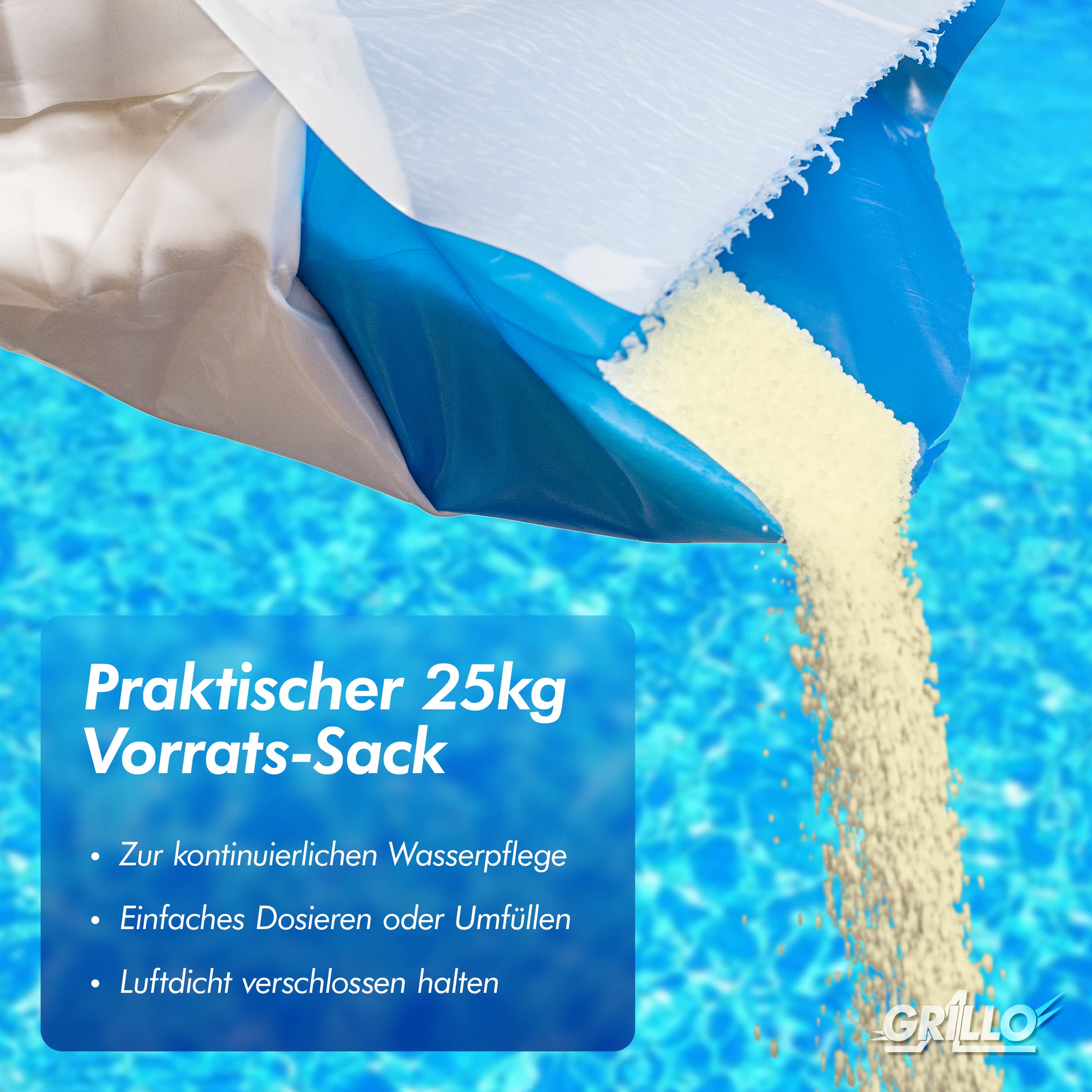 Grillo pH-Minus Granulat, pH-Senker zur Pool-Wasser-Pflege, leicht löslich, effektive pH-Senkung - 25kg