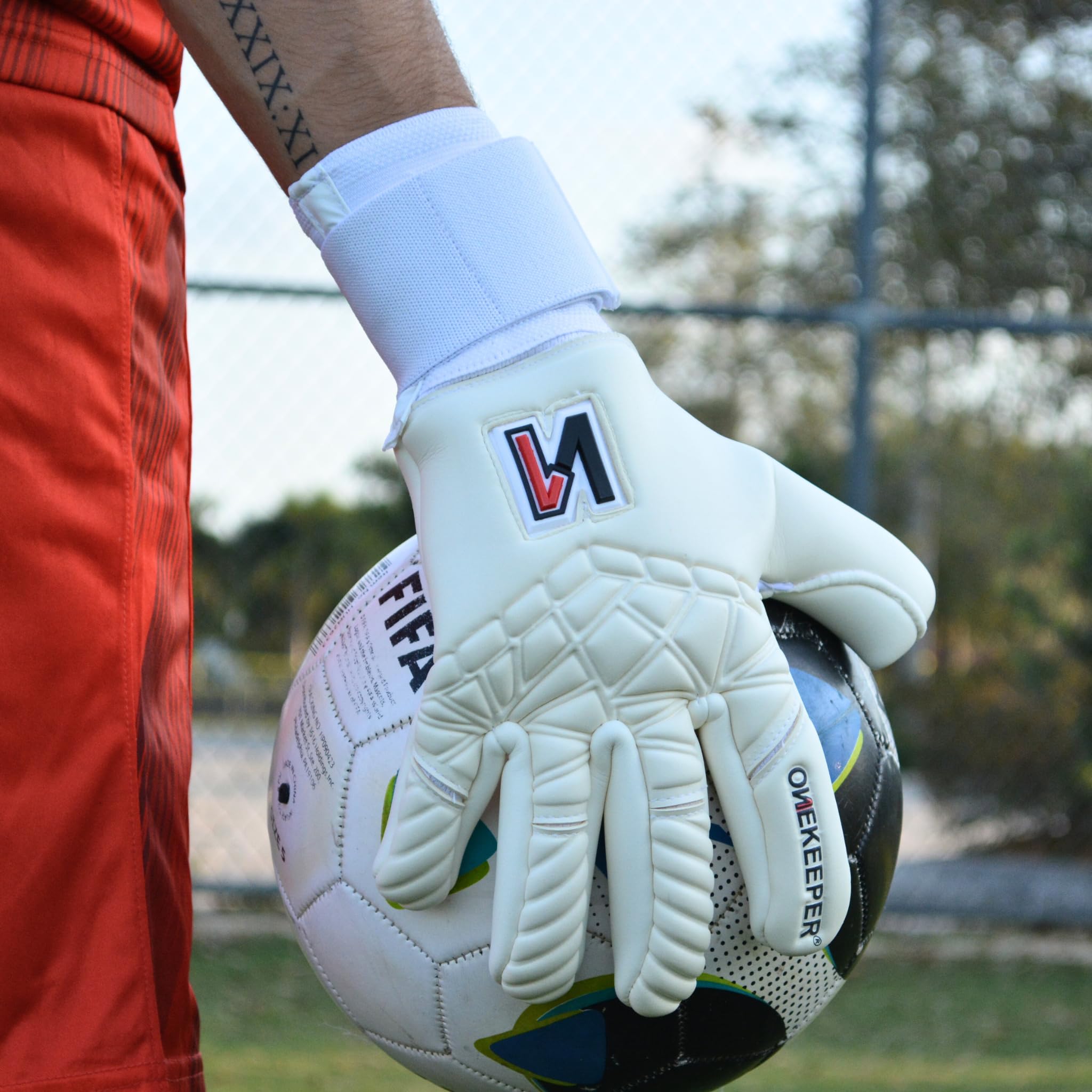 ONEKEEPER Philipp Kohn – Pro Goalkeeper Gloves - Worn by AS Monaco #1 | Youth & Adults | GK Soccer Gloves | 3.5 mm Aqua Latex | Negative Roll Finger | Slim Fit | Double Wrap Elastic Strap (White, 11)