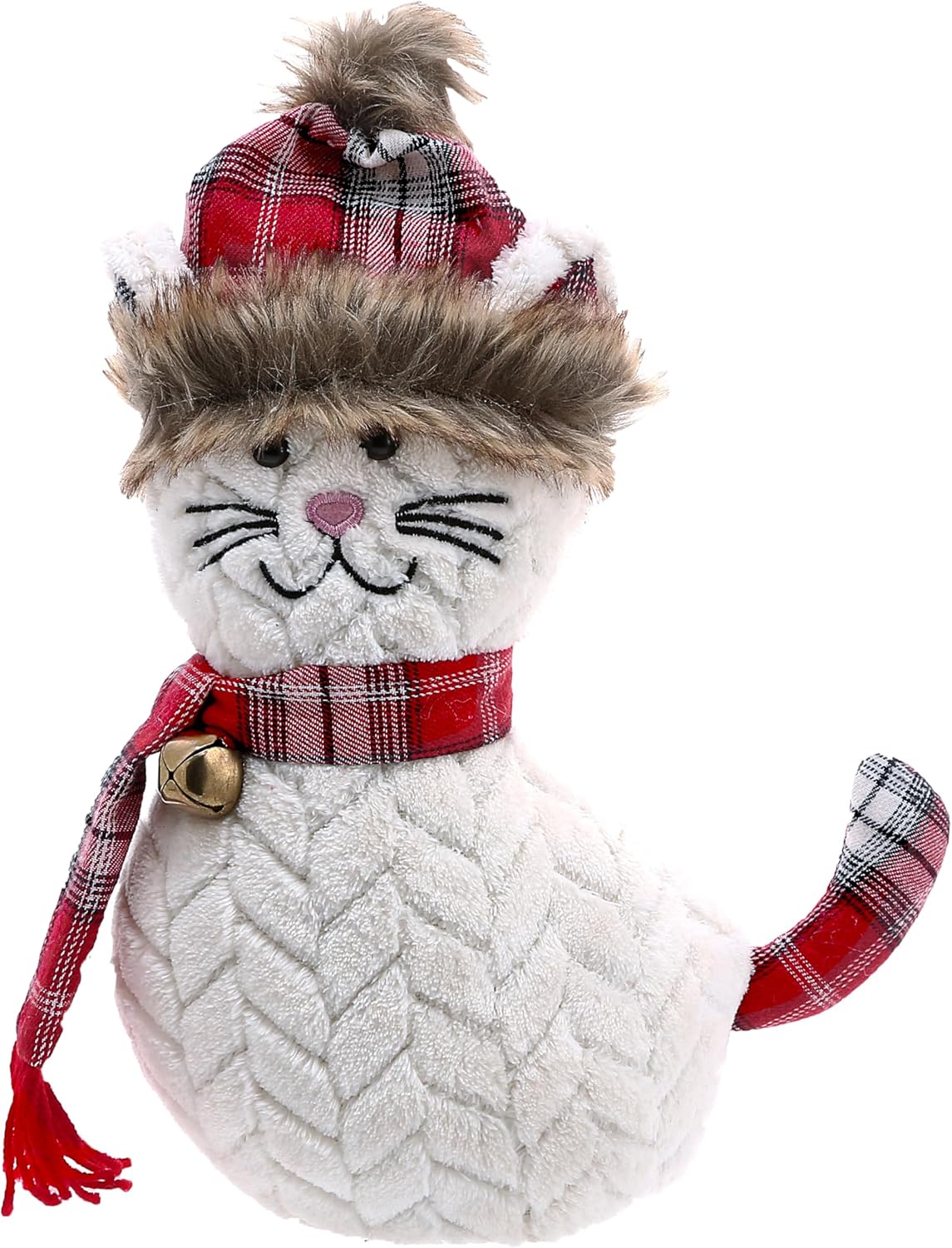 Pavilion - Cranberry Cat - 13.5" Decorative Door Stopper Plaid Holiday Christmas Home Decor Feline Kitty Cat Kitten Lover Gift Present