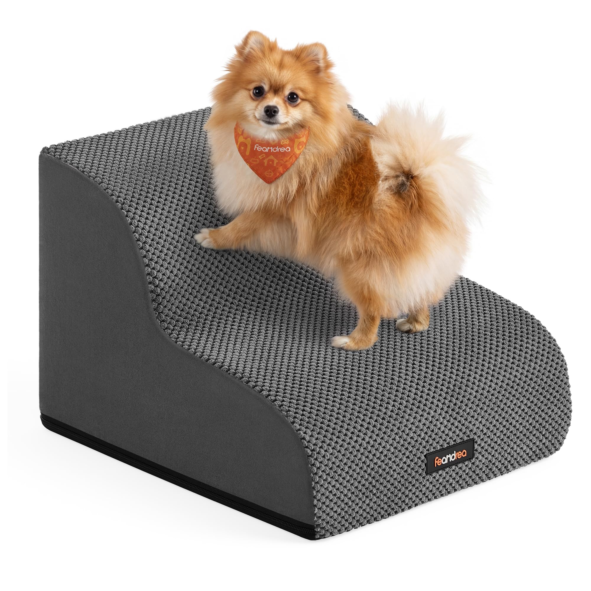 Feandrea Scaletta per Cani e Gatti, 2 Gradini in Spugna, 40 x 40 x 30 cm | Rampa per Cani Piccoli per Salire sul Letto o Divano, Antiscivolo, Grigio Ardesia, Collezione BADDI PPS012GN01
