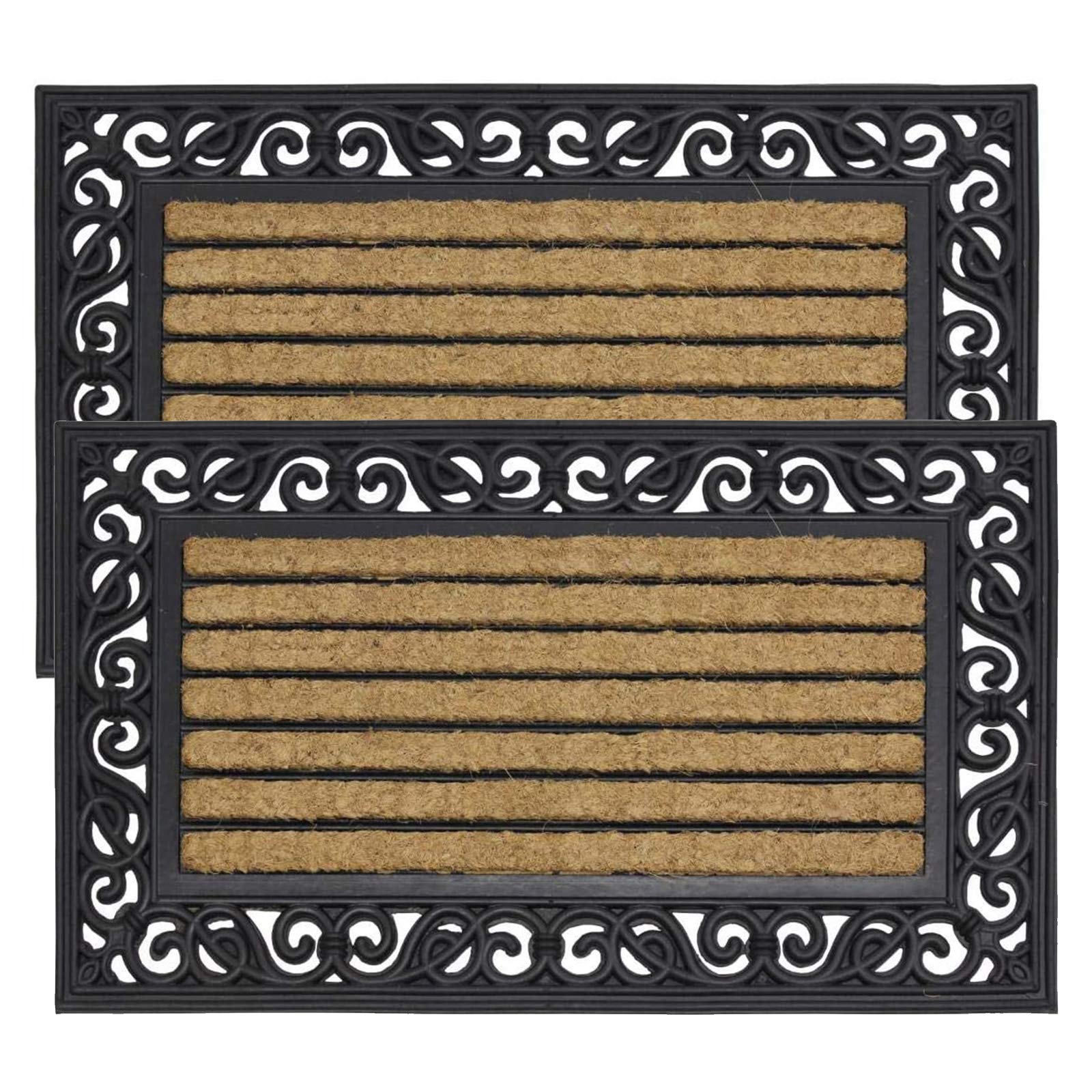 Lifestyle comfort ltdLSC Heavy Duty Karina Door Mat With Coir Bristles Washable And Non-Slip Out Door Mats Timeless Elegant Design Entrance Coir Mat (Pack of 2, 45 X 75 cm)