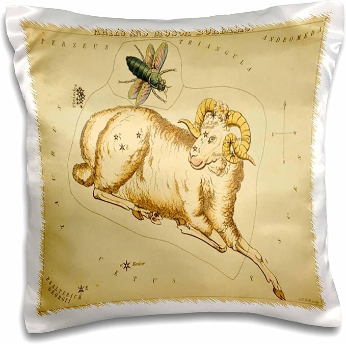 3dRose pc_205082_1 Print of Vintage Aries Astrological Sign-Pillow Case, 16 by 16