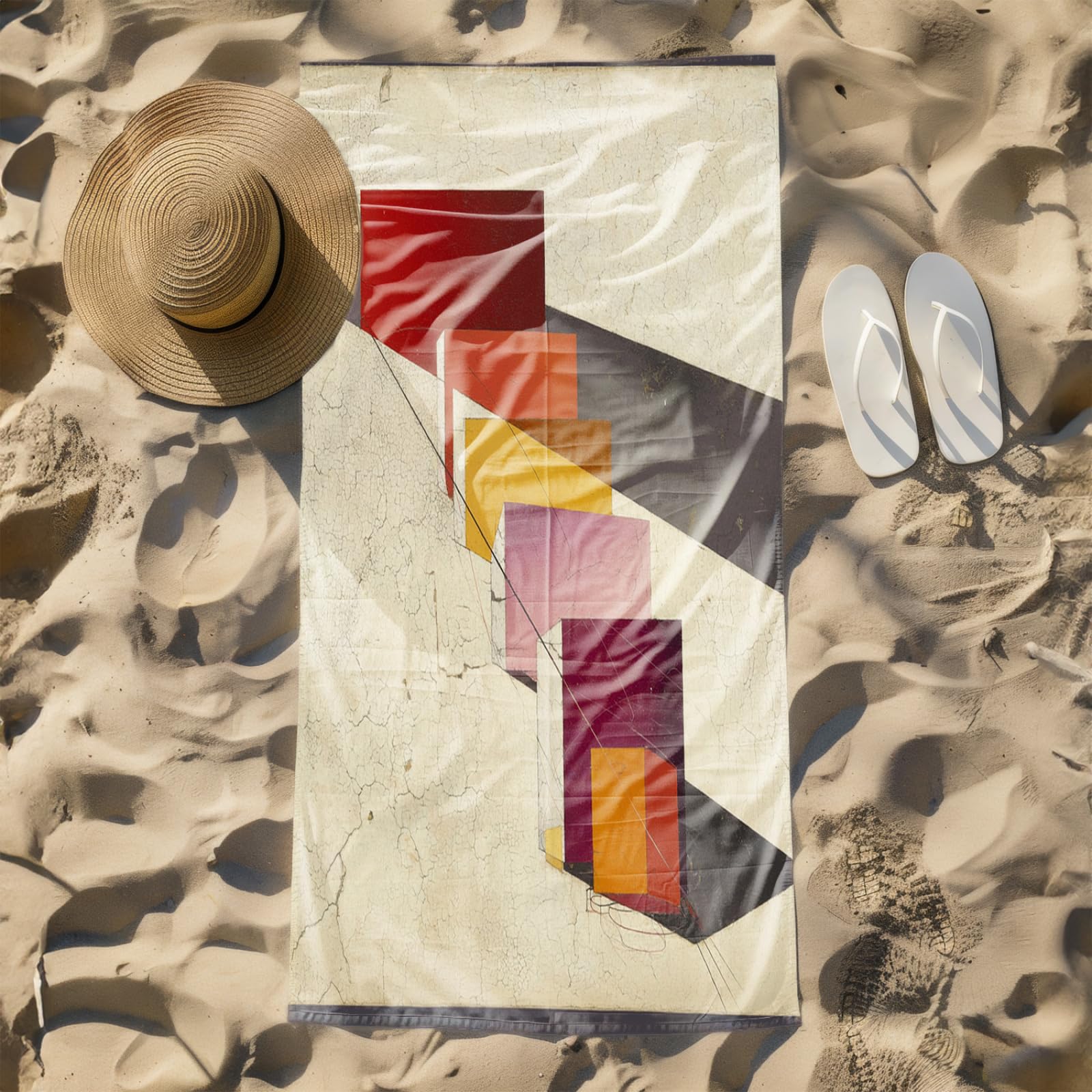 Telo Mare Microfibra 210x230 Geometria Del Gradiente Rosso Telo Spiaggia Grande Antisabbia,XXL Asciugamano Mare, Asciugatura Rapida, Stuoia Spiaggia Leggero E Portatile