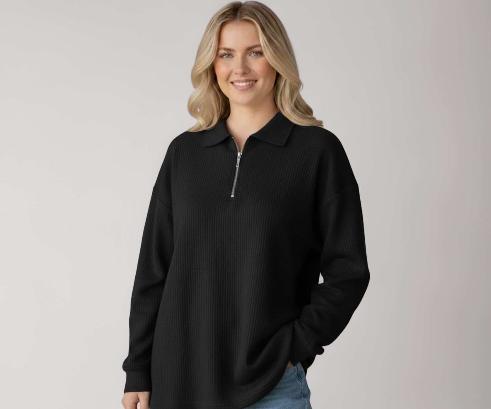 Buy MACK NORA Women's Ribbed Zip Polo T-Shirt | Full Sleeve