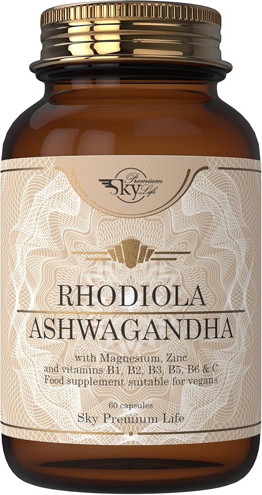 Sky Premium Life Stress Relief Complex Organic Ashwagandha and Rhodiola Food Supplement with