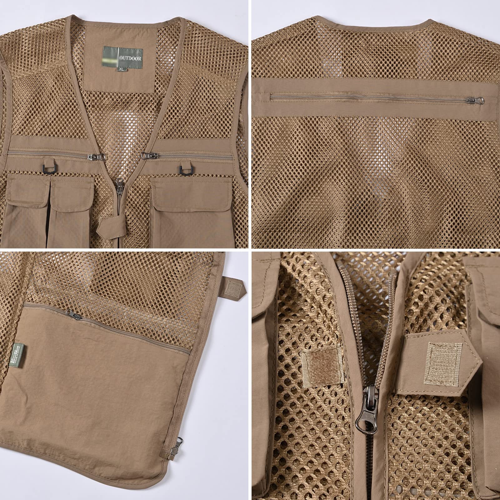 Męska letnia kamizelka wędkarska, oddychająca, bez rękawów, z wieloma kieszeniami, na polowanie, wędrówki (rozmiar: 5XL, kolor: zielony)
