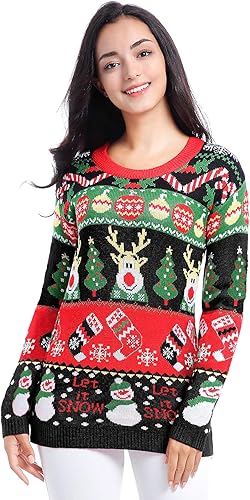 Miniatura 3 de V28 - Suéteres Ugly Christmas diversos para mujer suéter de punto con renos felices