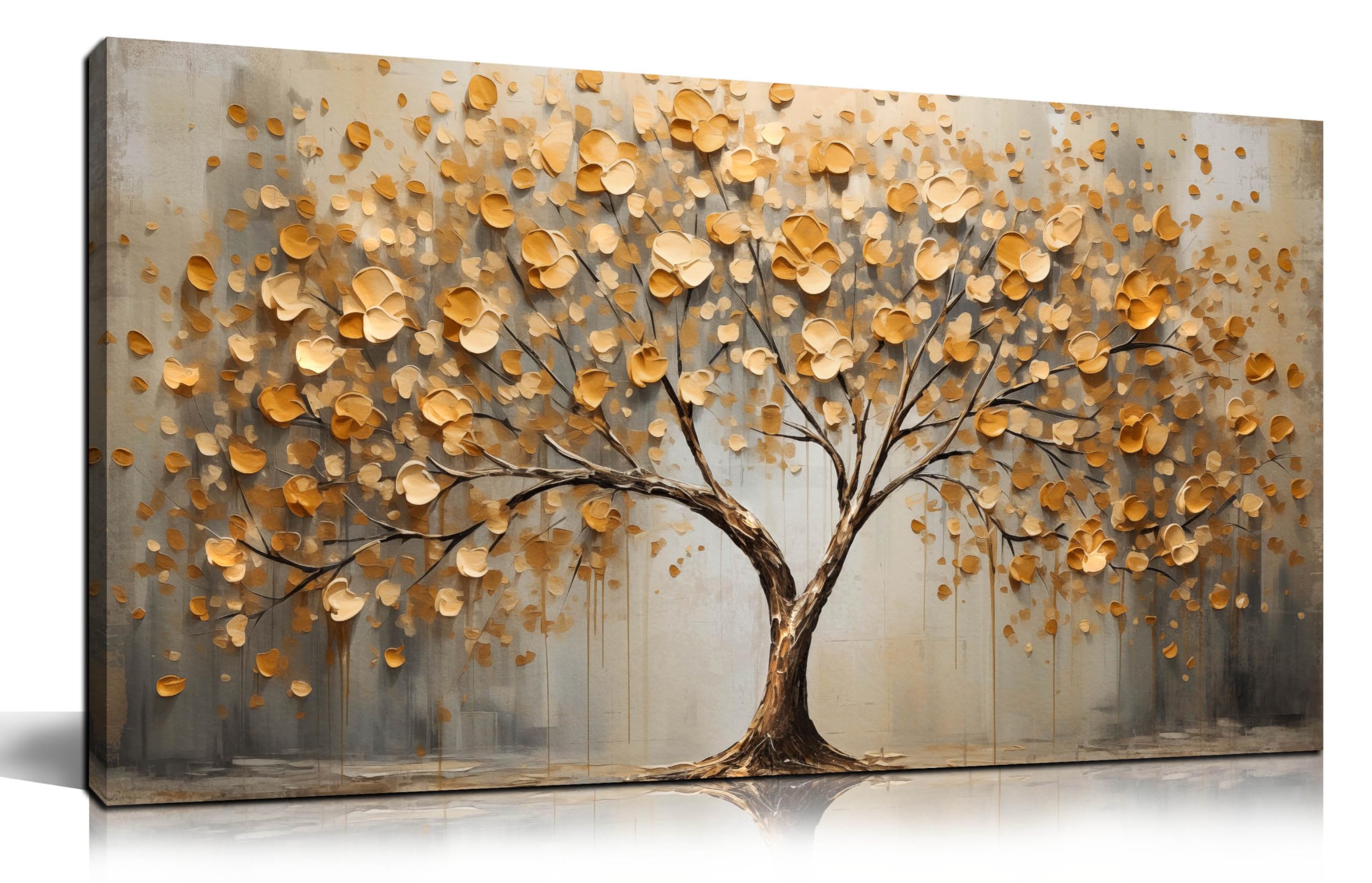 Tree Art Pictures for Wall in Living Room - Gold Yellow Canvas Wall Art for Bedroom - Abstract Art Wall Decor for Office Size 20" x 40"