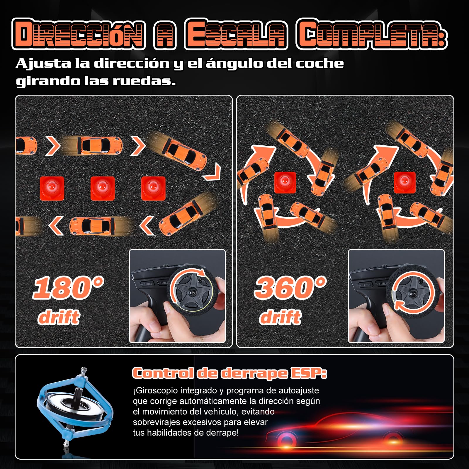 Joellfuner Coche Teledirigido Drift Pro, 1:43 Mini Drift RC Car, 4WD Coche Radiocontrol con Giroscopios y Luces LED, 15km/h, Coche Teledirigido de Juguete para Niños de 14+ Años